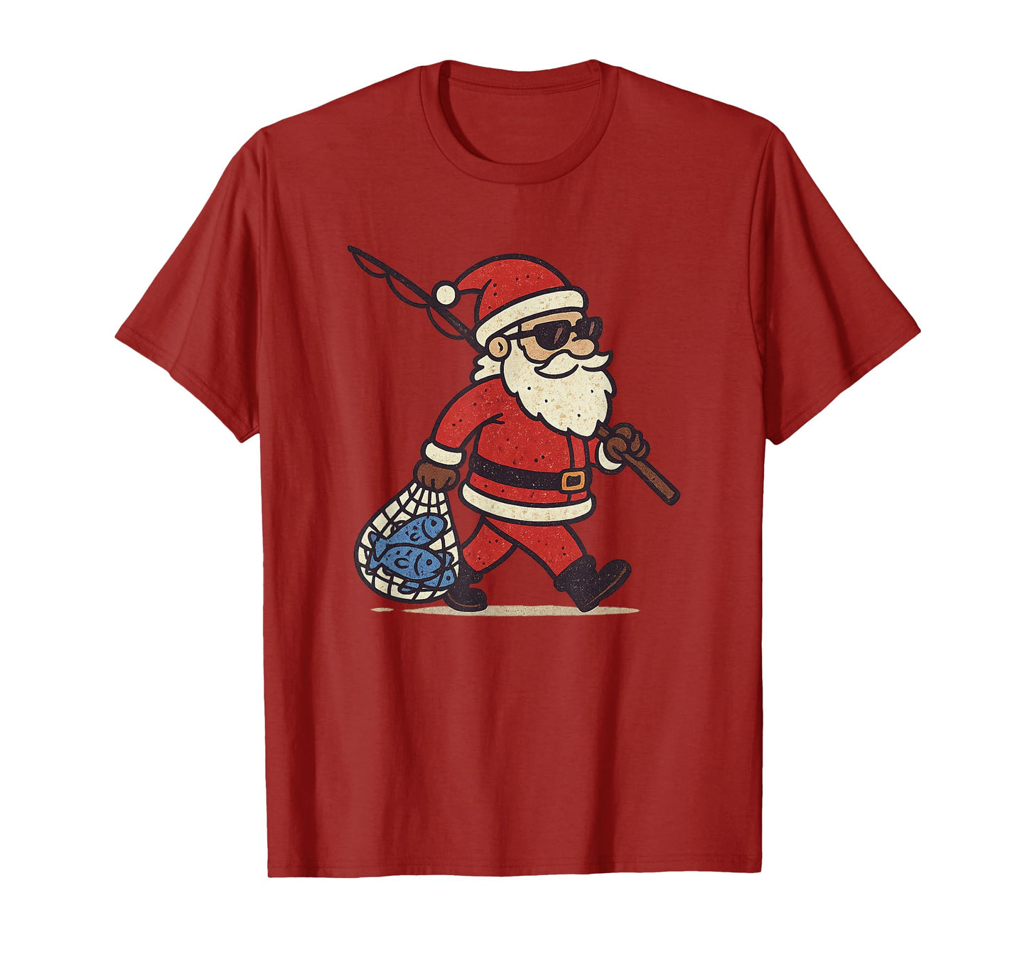 Santa Fishing Christmas Vintage Fish Funny Xmas T-Shirt