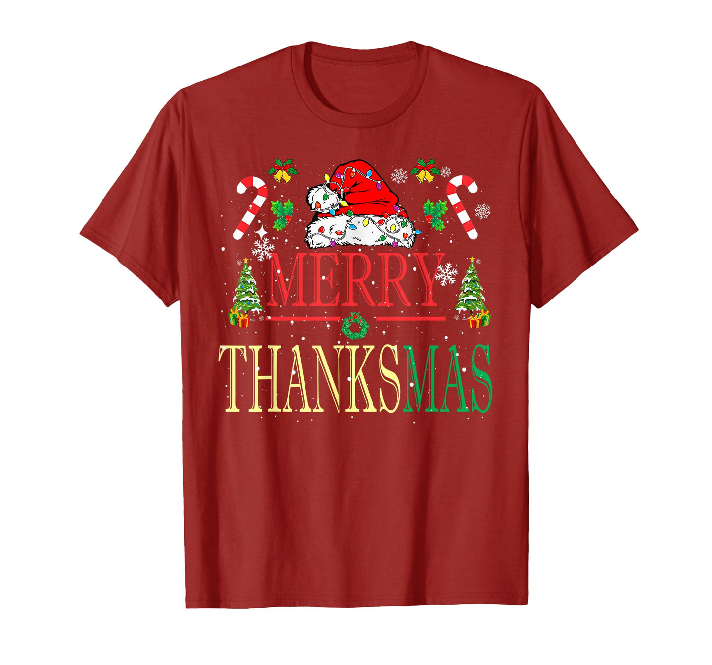 Merry Thanksmas Santa Hat Xmas Family Men Women Kid T-Shirt