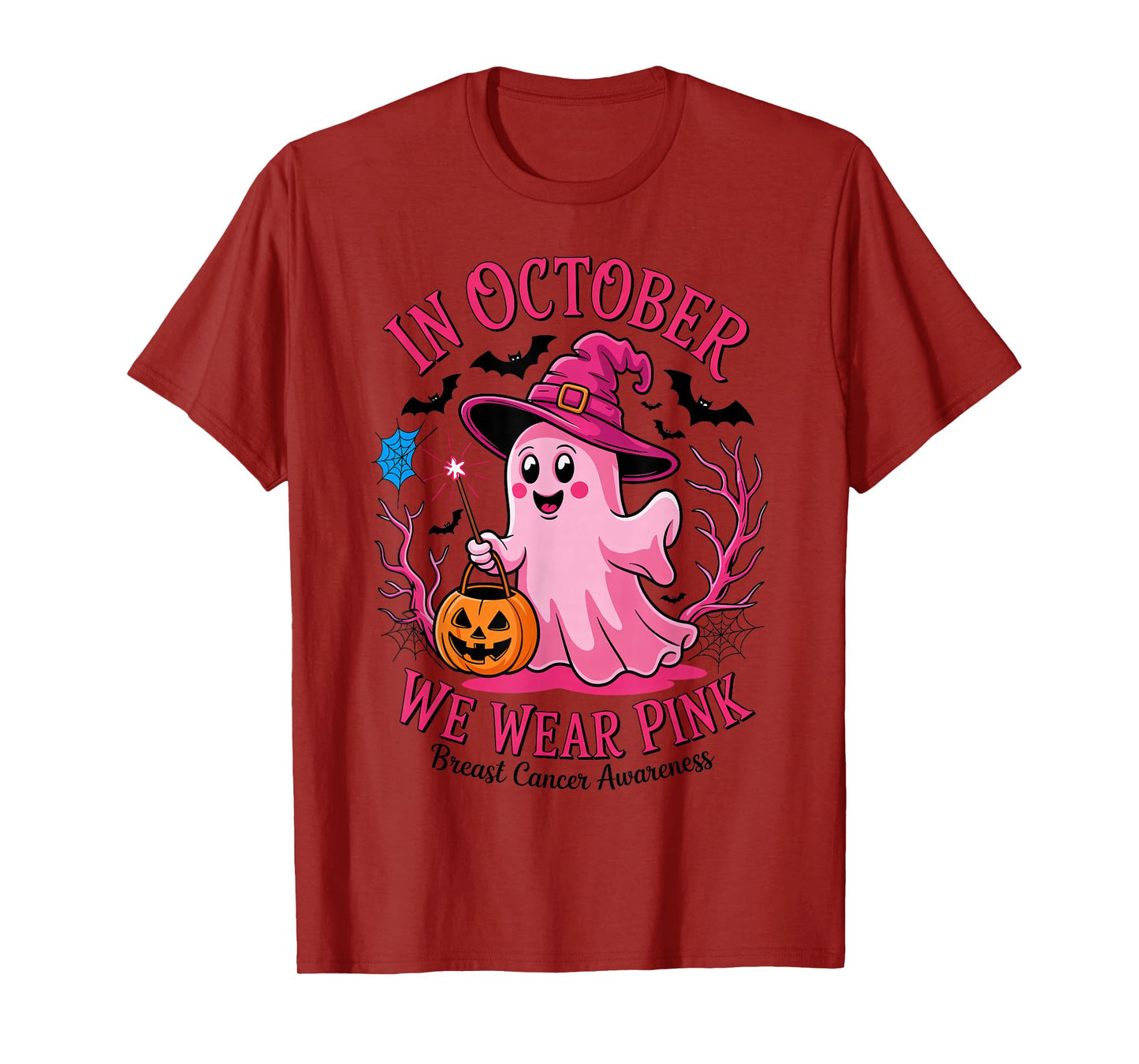 Pink Ghost Witch Halloween in October We Wear Pink Awareness T-Shirt