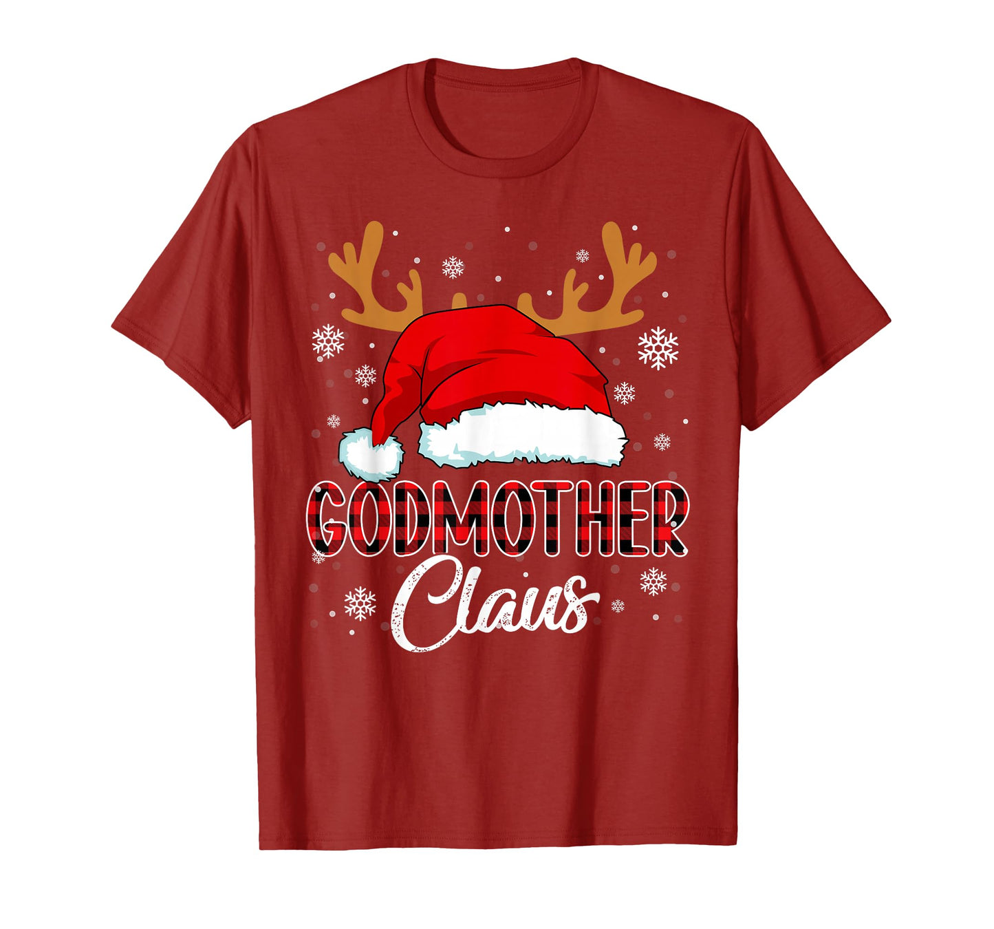 Godmother Claus Santa Christmas Red Plaid Matching Family T-Shirt