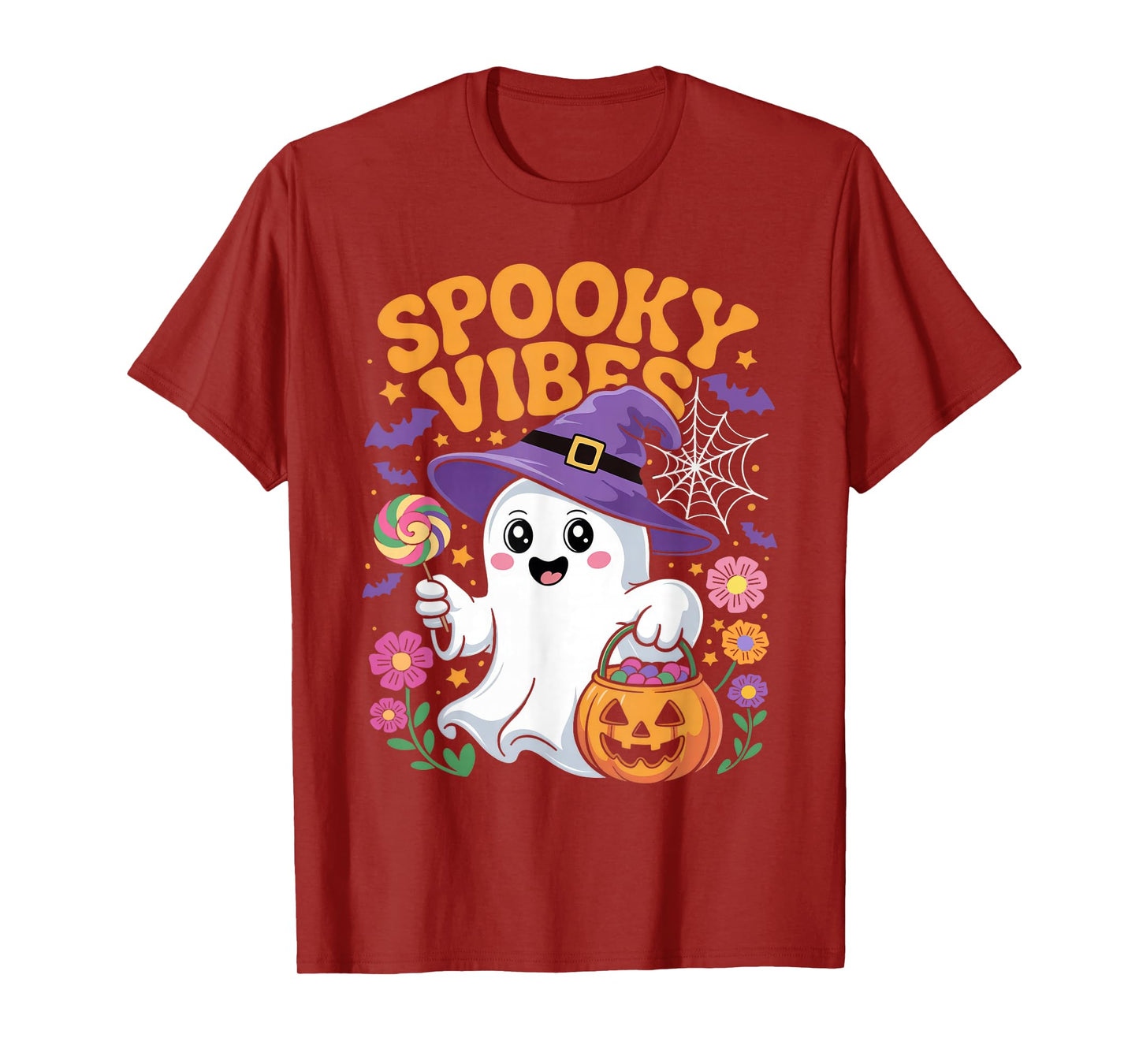 Groovy Spooky Vibes Shirt 70s Retro Halloween Kawaii Ghost T-Shirt