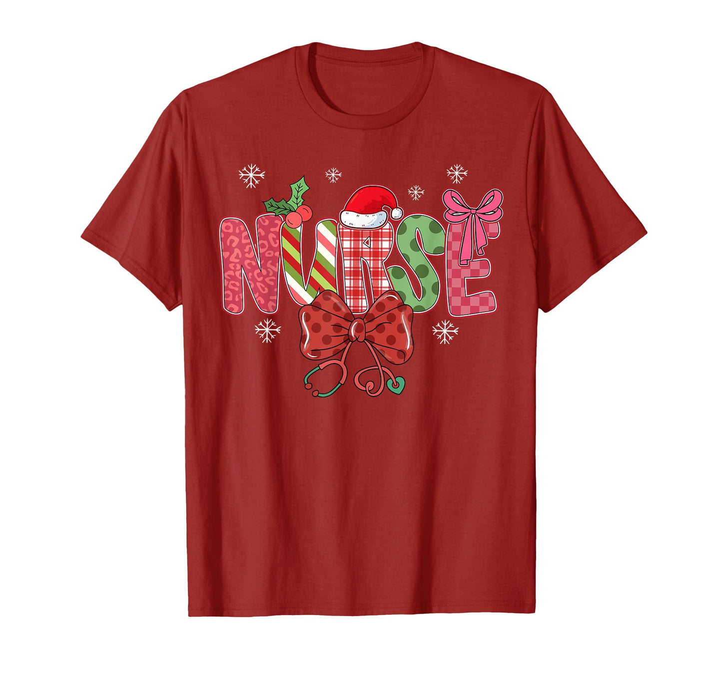 Christmas Nurse Coquette Bow Stethoscope Nursing Xmas Pjs T-Shirt