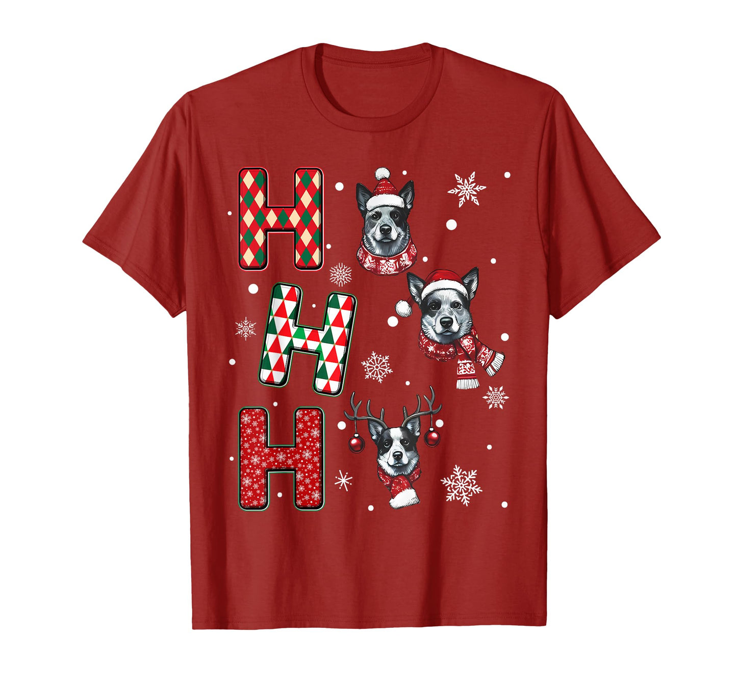 Ho Ho Ho Blue Heeler Dog Matching Christmas Santa Elf Xmas T-Shirt