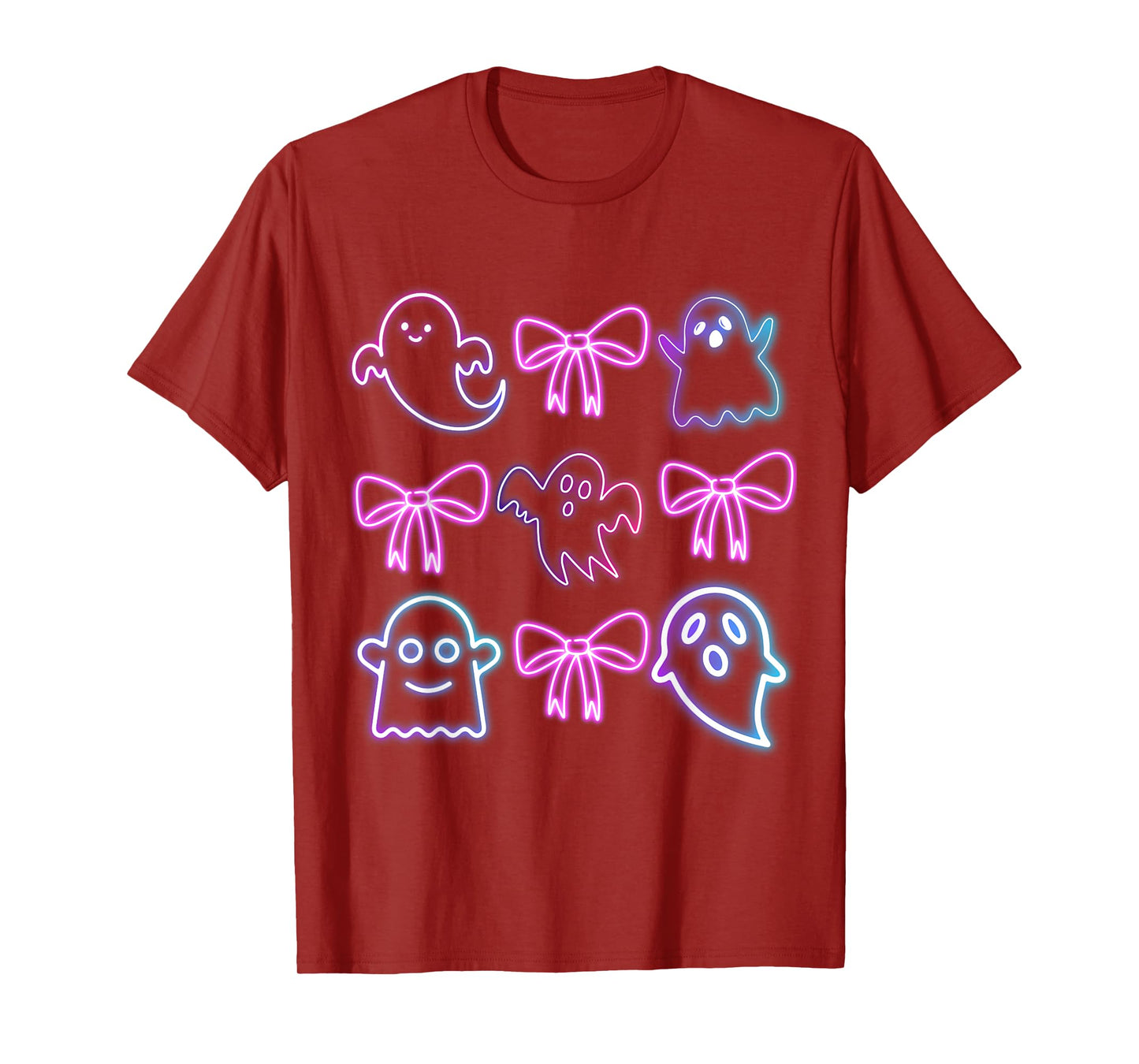 Cute Boo Ghost Spooky Season Glow In Halloween Night Bow T-Shirt