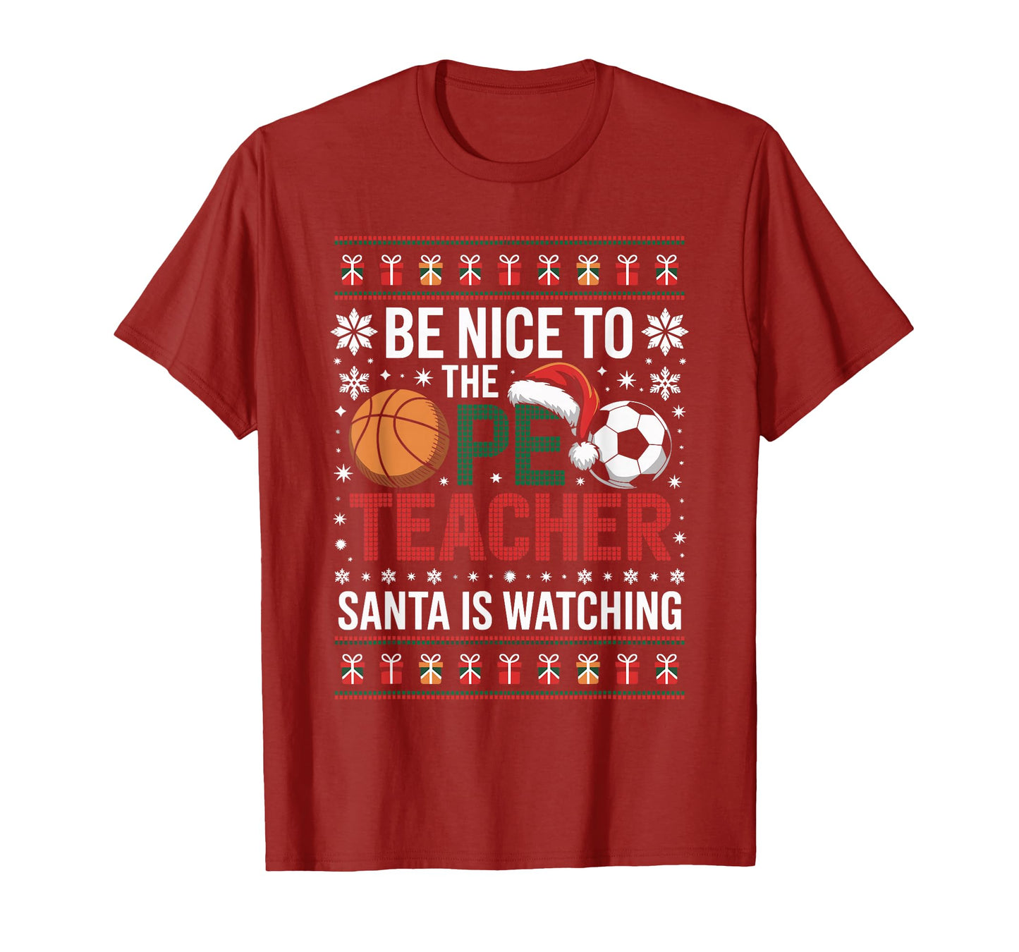 PE Teacher Ugly Christmas Sweater Physical Education Xmas T-Shirt
