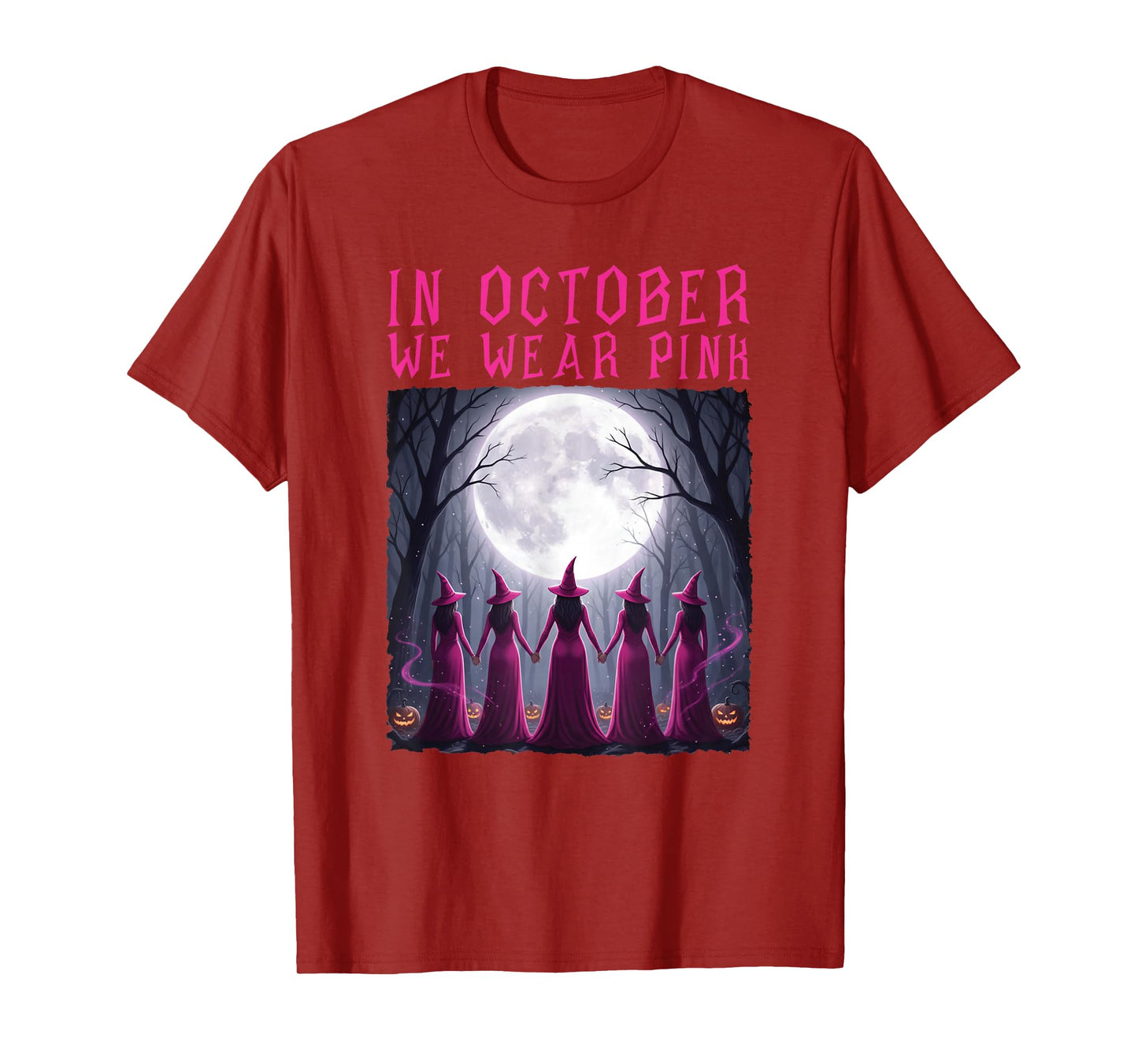 Breast Cancer Women Witch Halloween in October We Wear Pink T-Shirt
