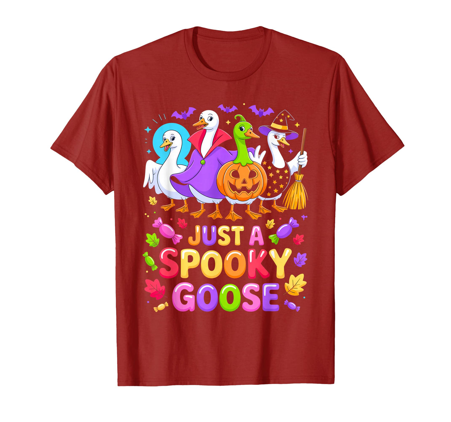 Just A Spooky Goose Halloween Candy Humor Outfit Witch Goose T-Shirt