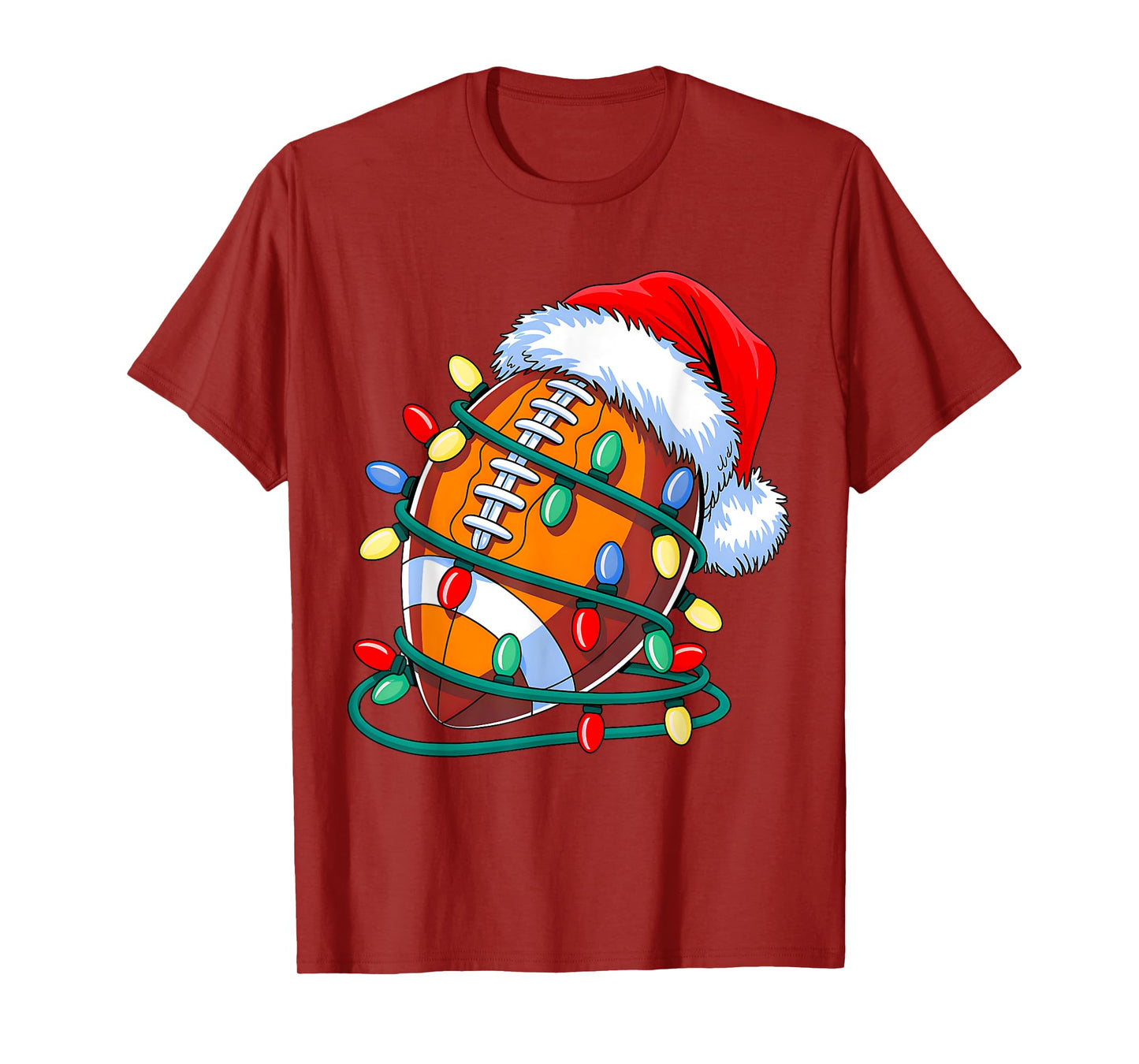 Football Ball Santa Hat Christmas Football Xmas Lights T-Shirt