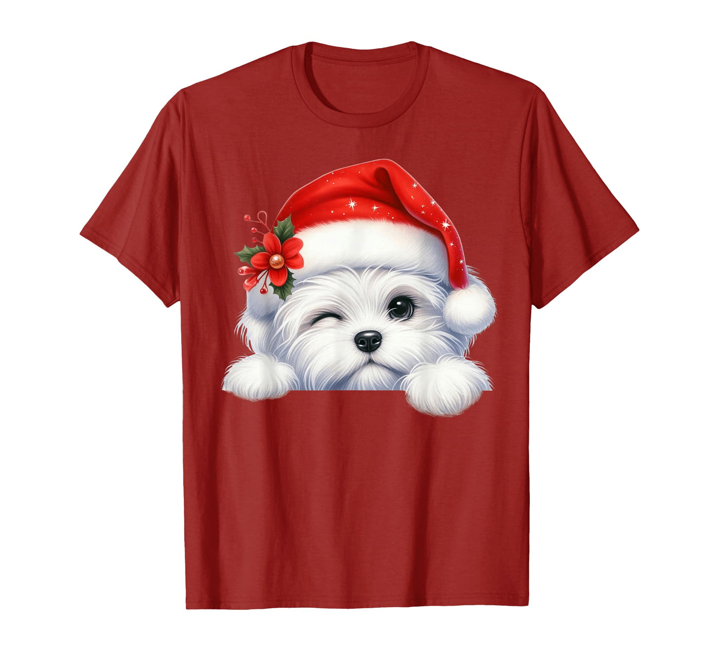 Maltese Dog Christmas Santa Hat Dog Mom Dad T-Shirt
