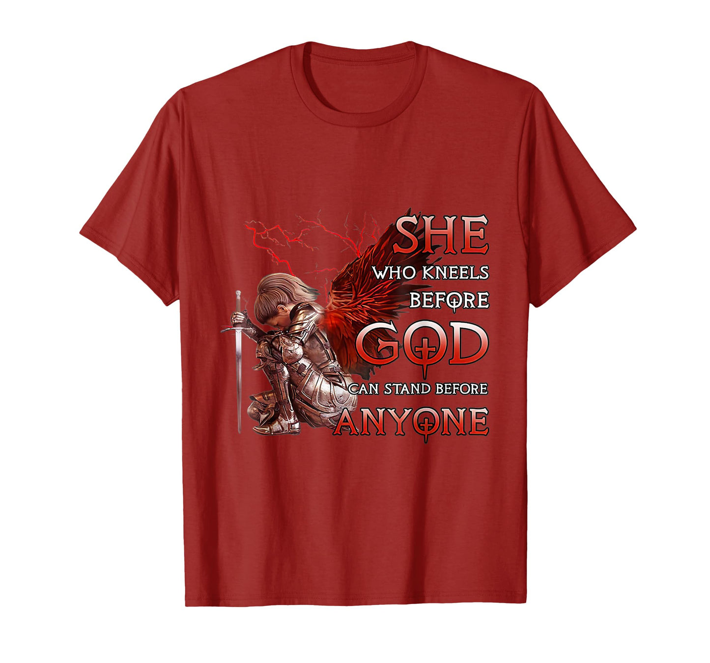 She Who Kneels Before God Can Stand Before Anyone Christian T-Shirt