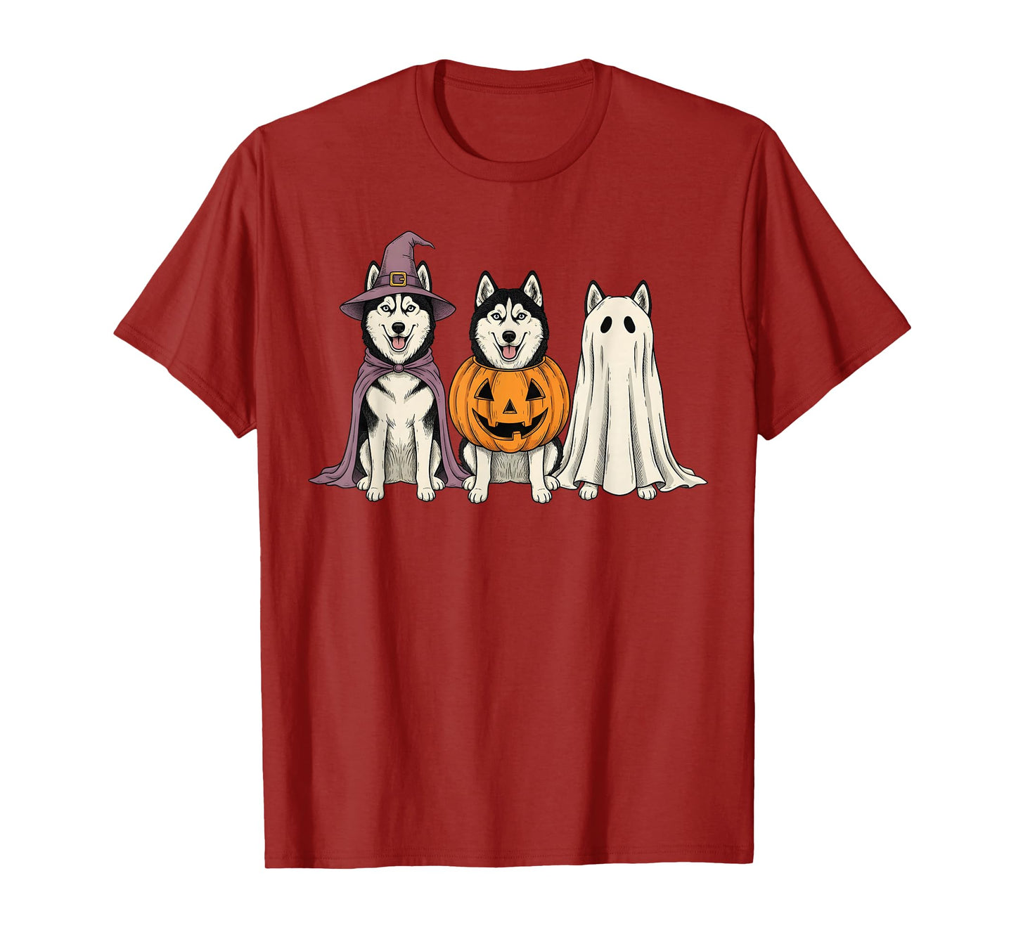 Spooky Ghost Siberian Husky Pumpkin Halloween Dog Lover T-Shirt
