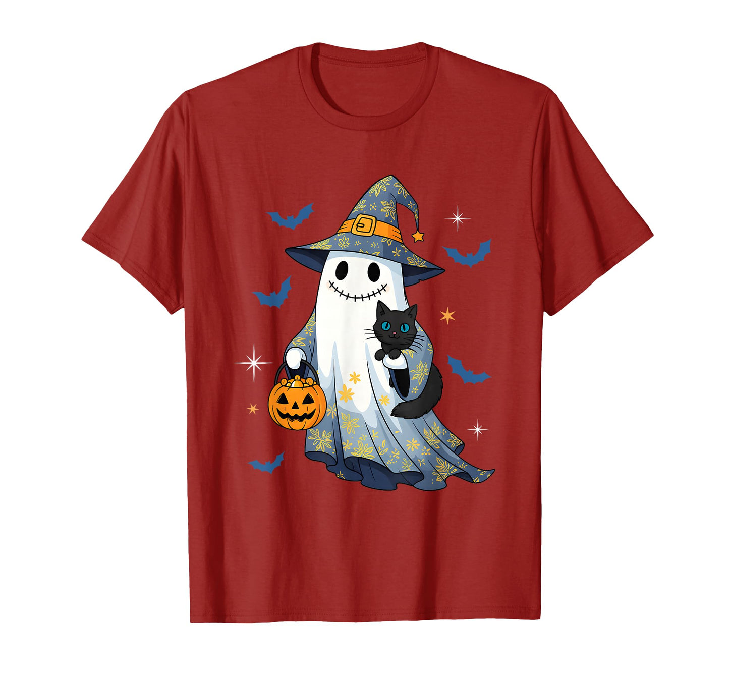 Halloween Ghost Witch Holding Black Cat Funny Halloween T-Shirt