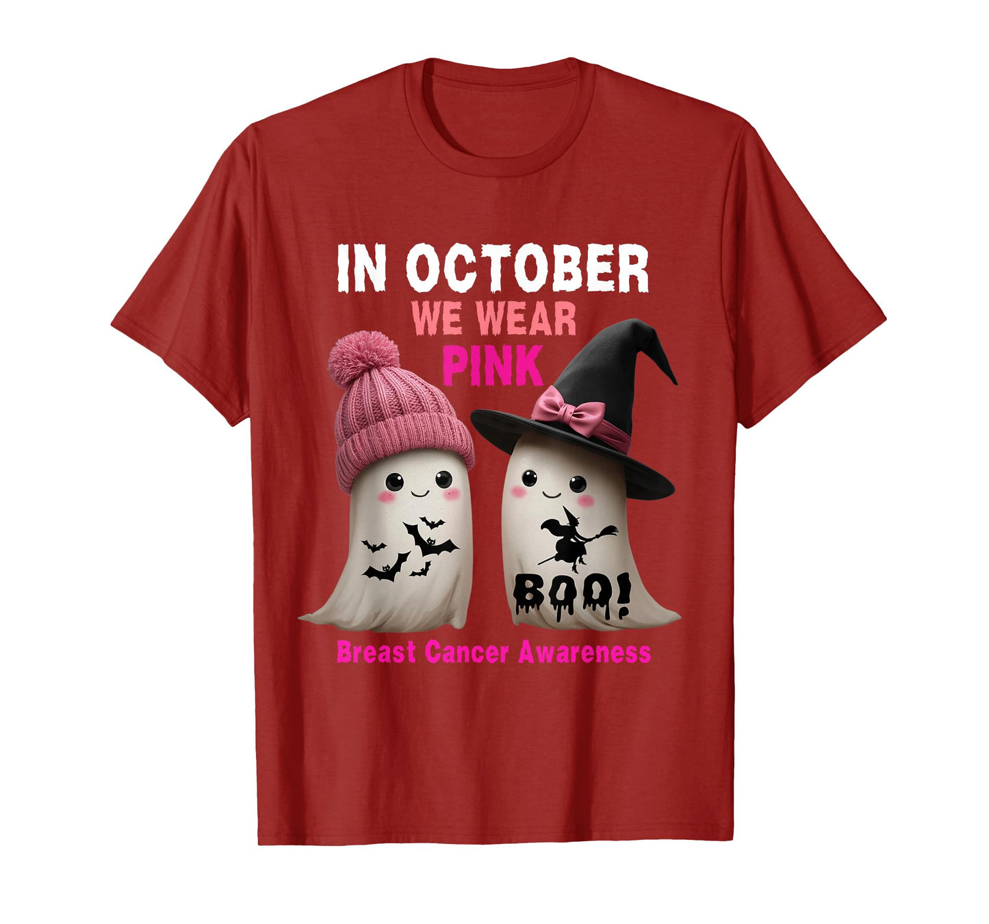 Women Breast Cancer Cute Ghosts in October Wear Pink Boo T-Shirt