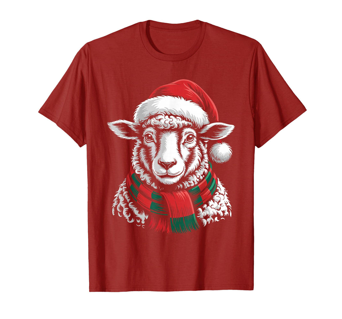 Sheep Xmas Santa Hat Scarf Christmas Costume T-Shirt