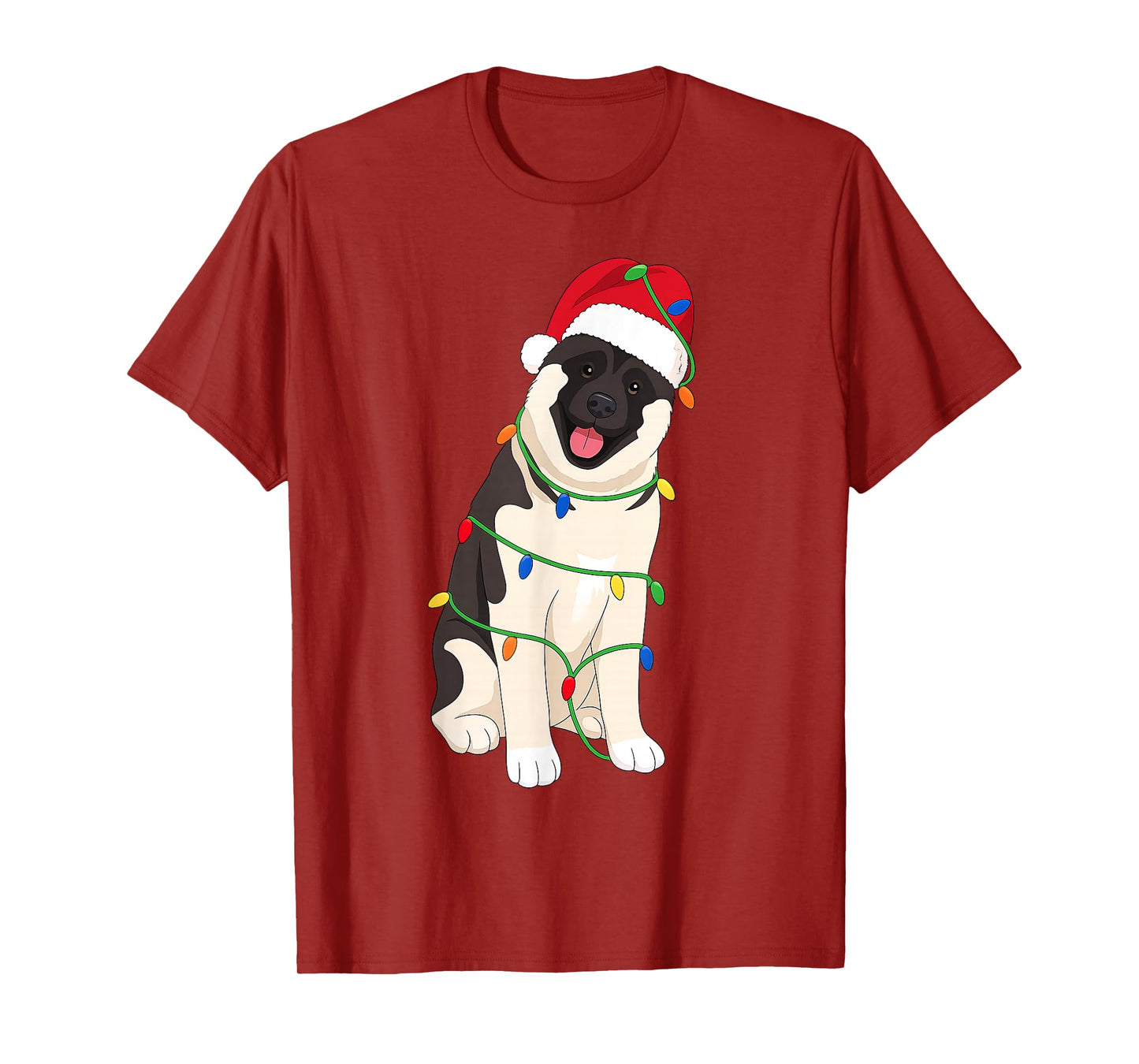 American Akita Christmas Tree Lights Holiday Dog Lover T-Shirt