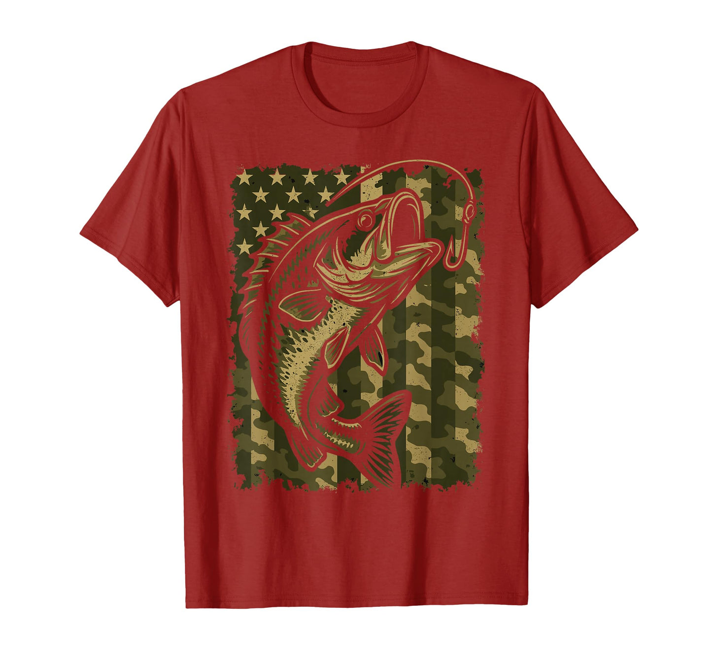 Patriotic Bass Fishing Camouflage American Flag T-Shirt