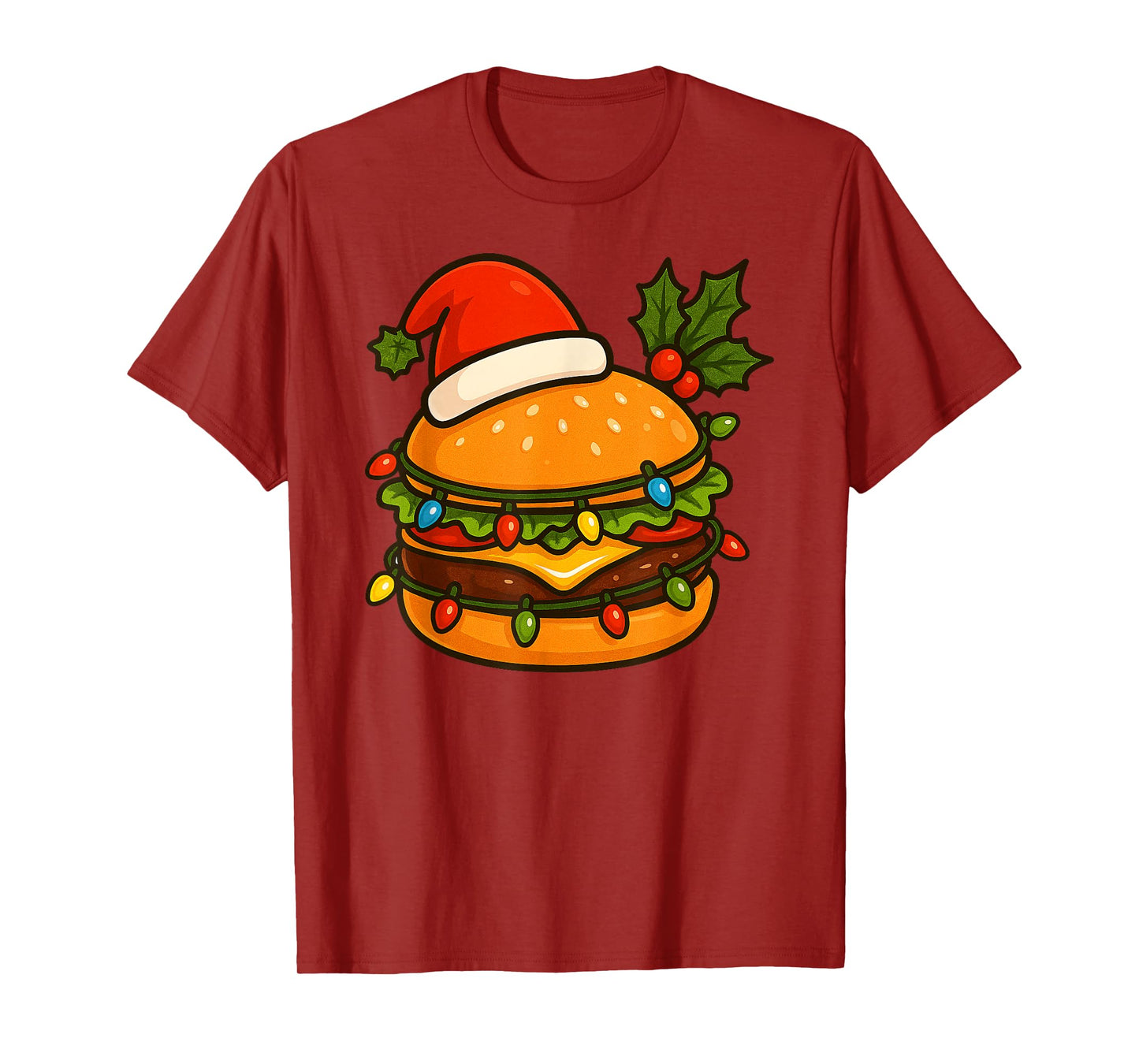 Hamburger Merry Christmas Santa Hat Xmas Boys Girls Kids T-Shirt