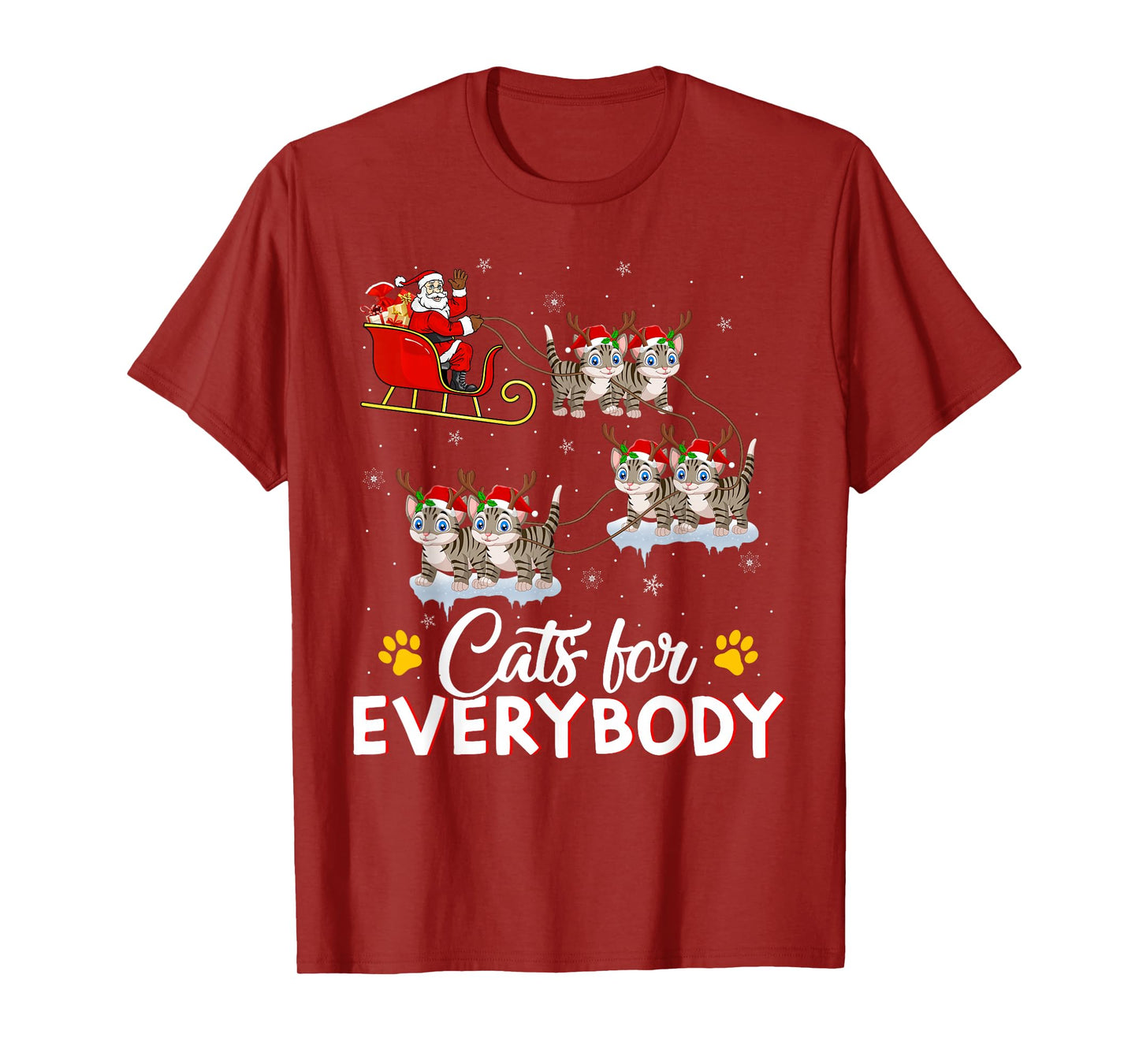Cats for Everybody Funny Santa Sleigh Flying Cat Christmas T-Shirt