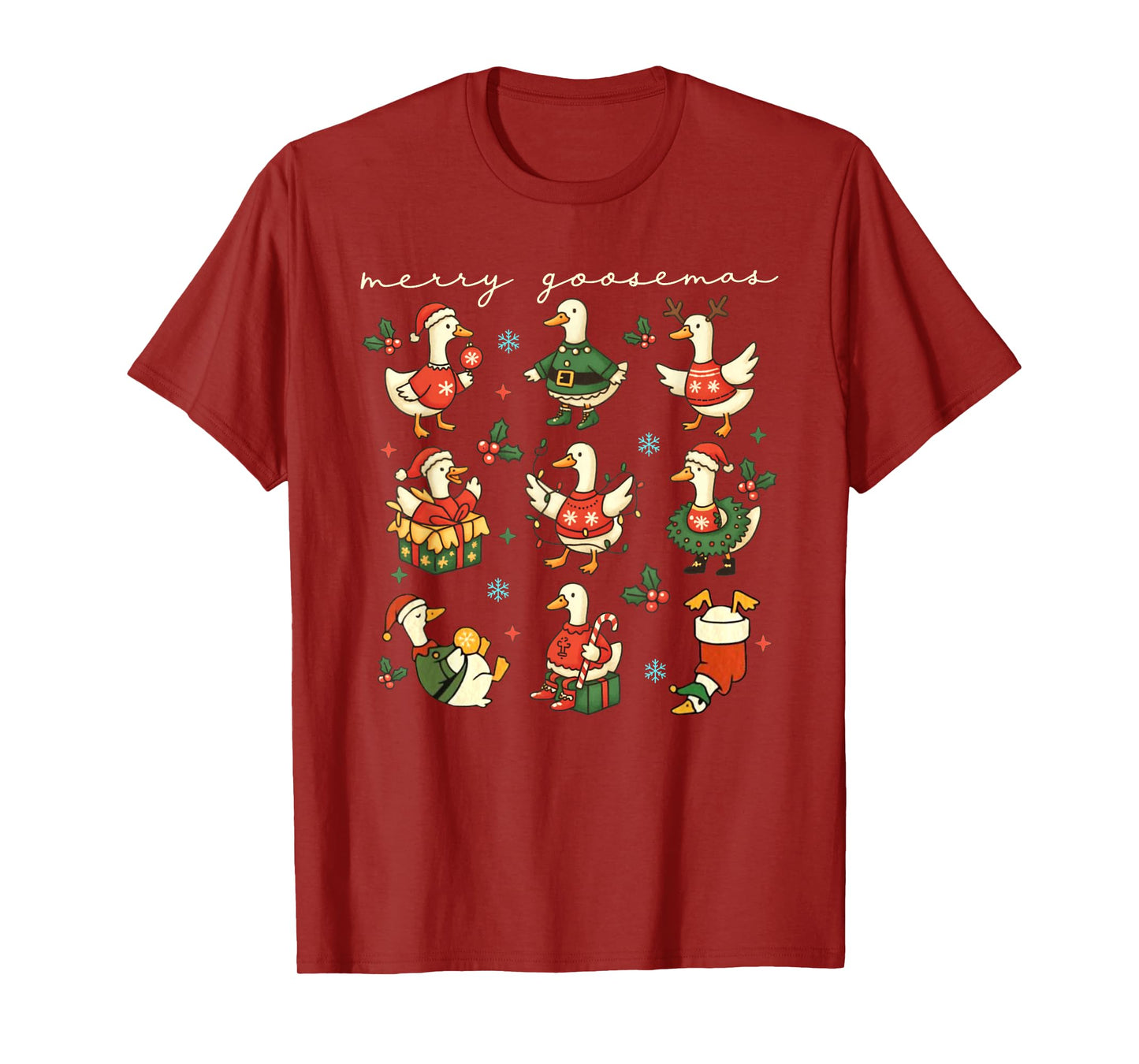 Funny Retro Merry Goosemas Christmas Silly Goose Xmas Lights T-Shirt