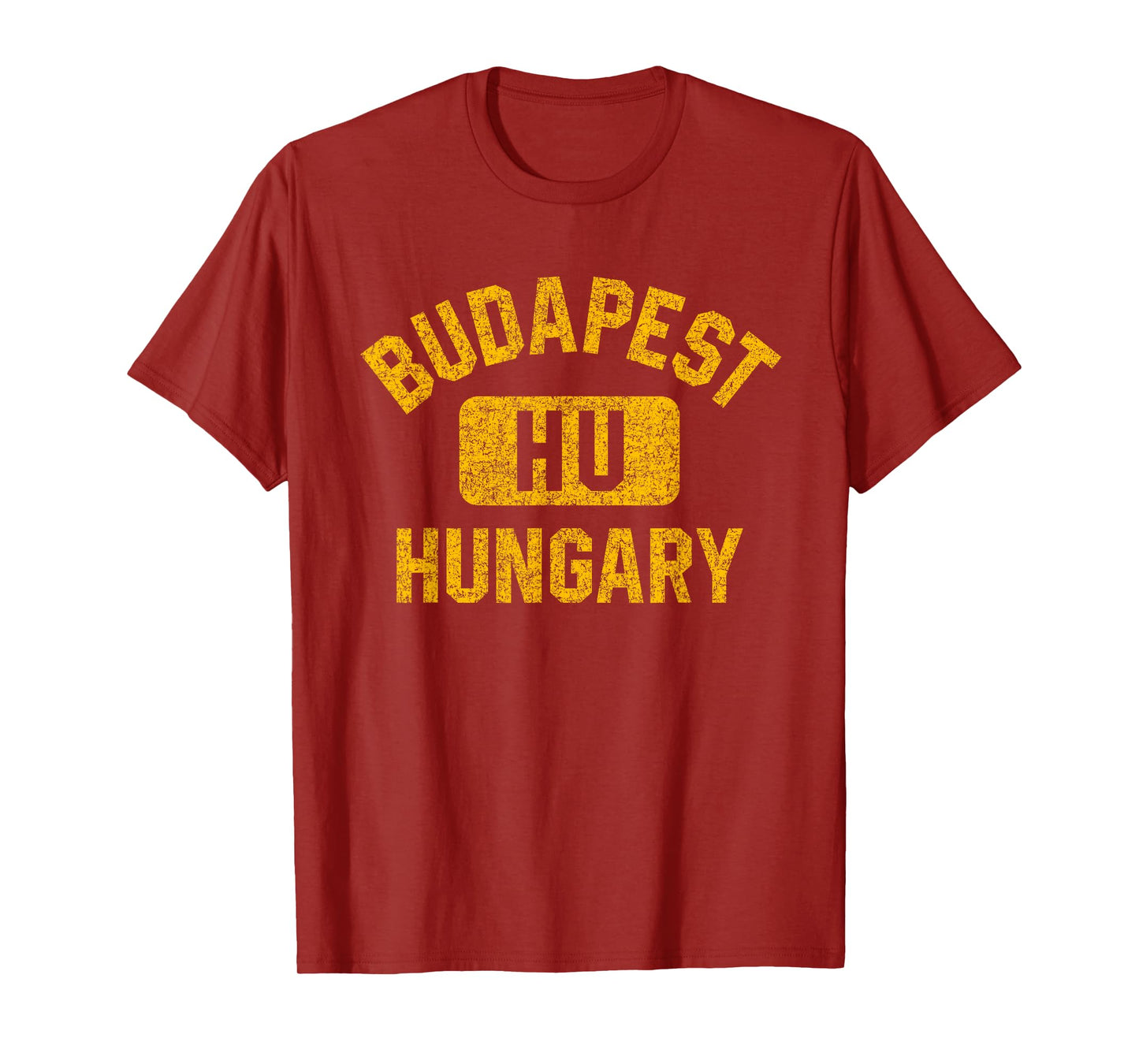 Budapest Hungary Gym Style Distressed Amber Print T-Shirt