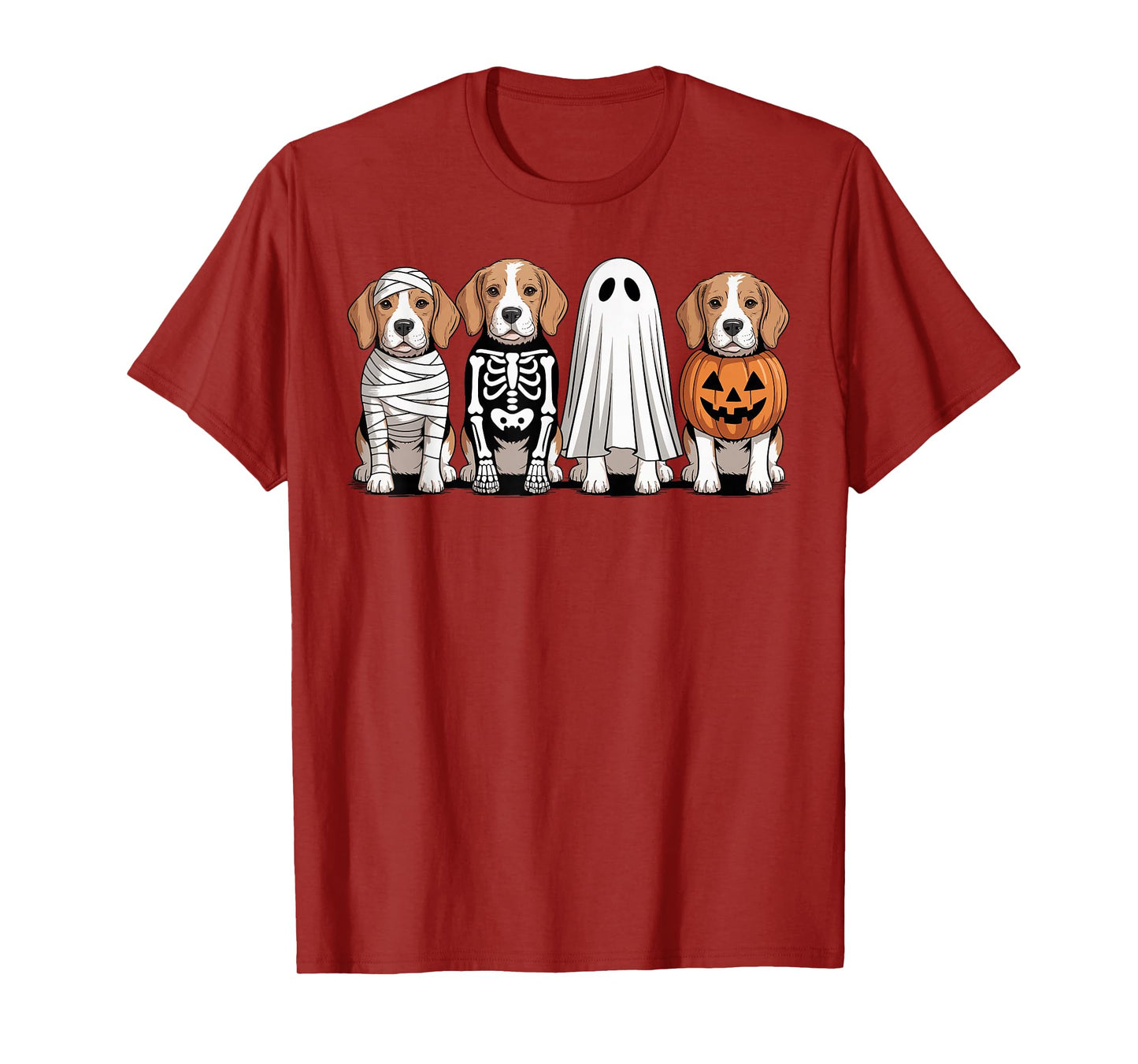 Spooky Ghost Beagle Pumpkin Halloween Dog Skeleton T-Shirt