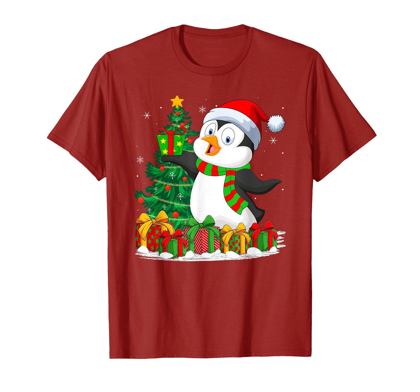 Penguin Christmas Tree Lights Santa Family Xmas Pajamas T-Shirt