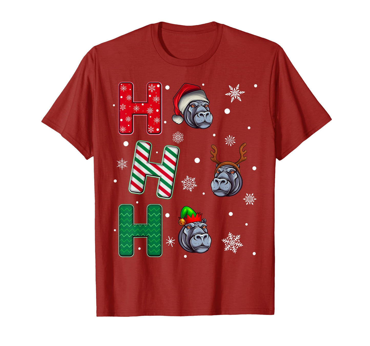 Ho Ho Ho Hippopotamus Animal Matching Santa Elf Xmas T-Shirt