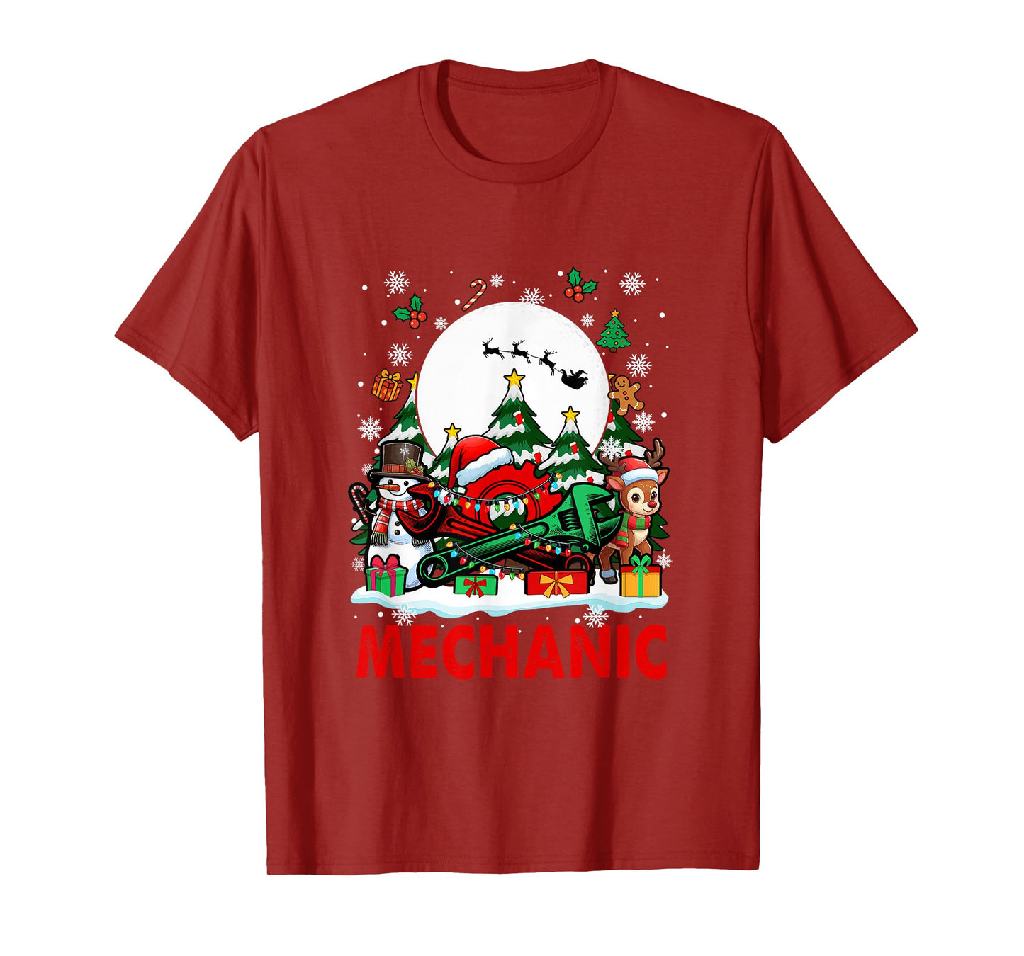Mechanic Job Tools Santa Snowmen Reindeer Christmas Trees T-Shirt