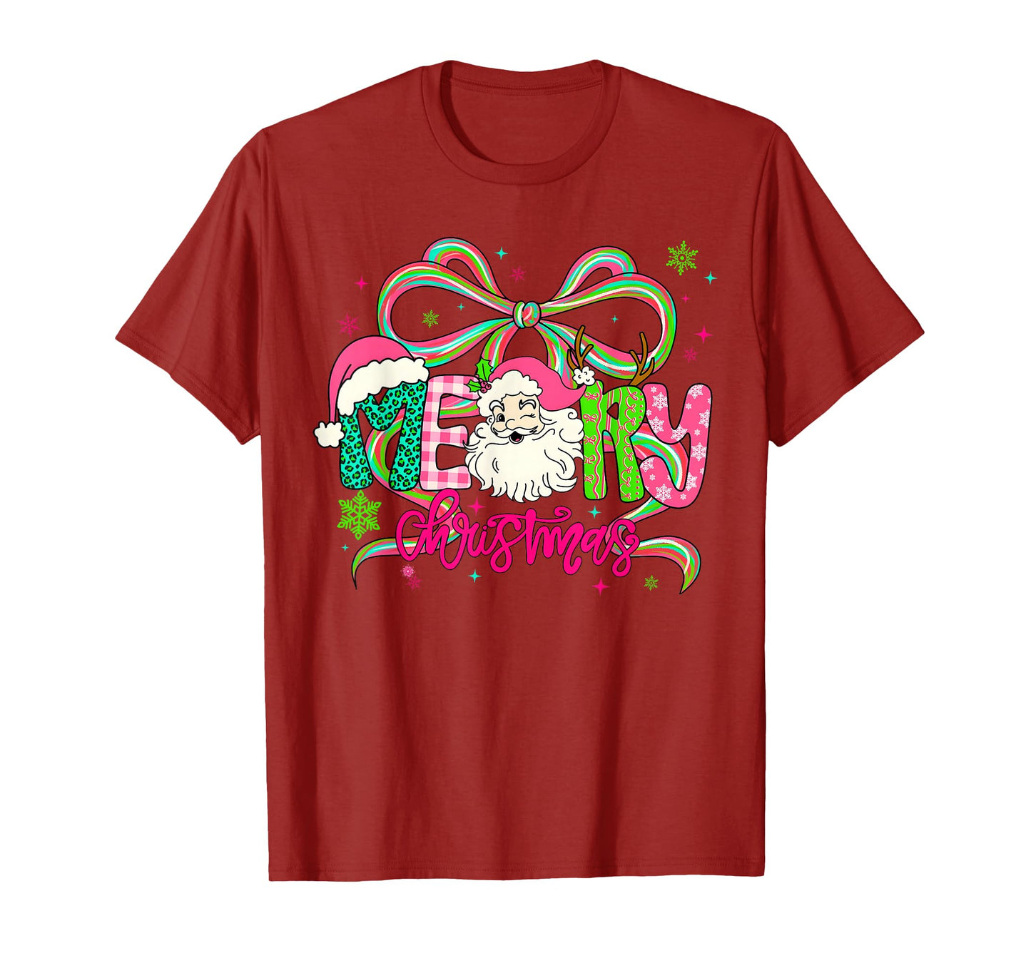 Merry Christmas Coquette Bow Pink Santa Claus Girl Women T-Shirt