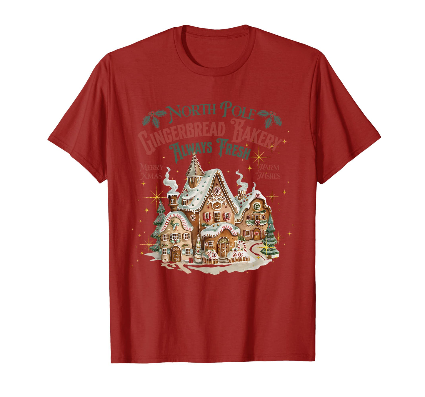 Retro Vintage North Pole Gingerbread Bakery Merry Christmas T-Shirt