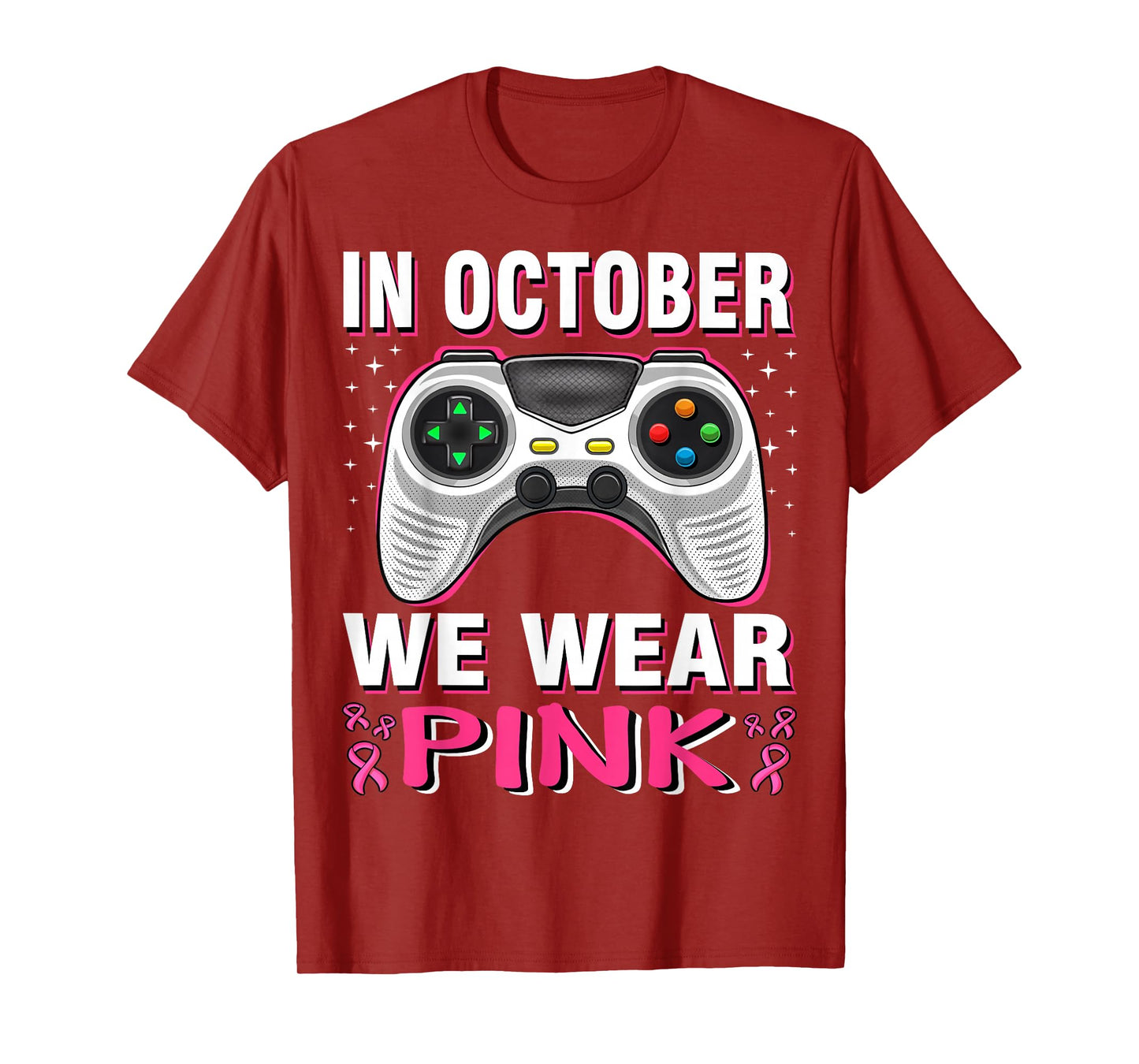 In October We Wear Pink Breast Cancer Gaming Kids Boys Youth T-Shirt