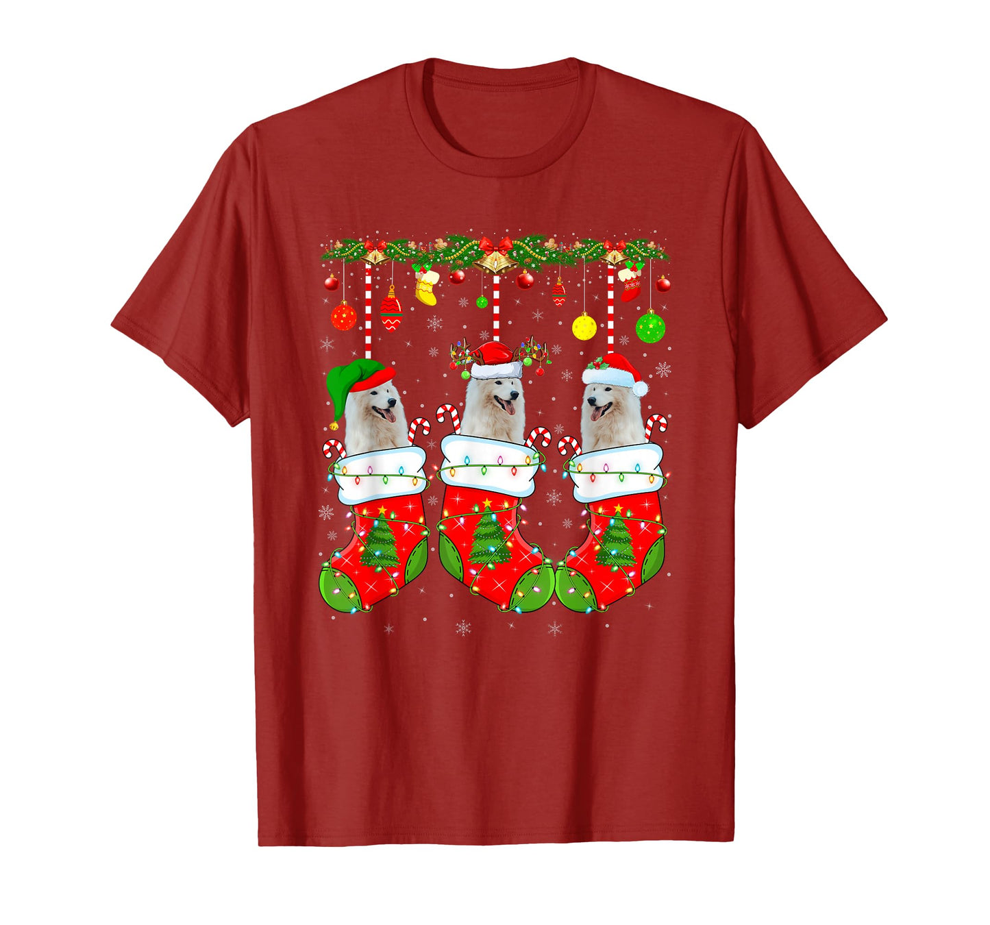 American Eskimo Dog in Christmas Socks Funny Dog Lover Xmas T-Shirt