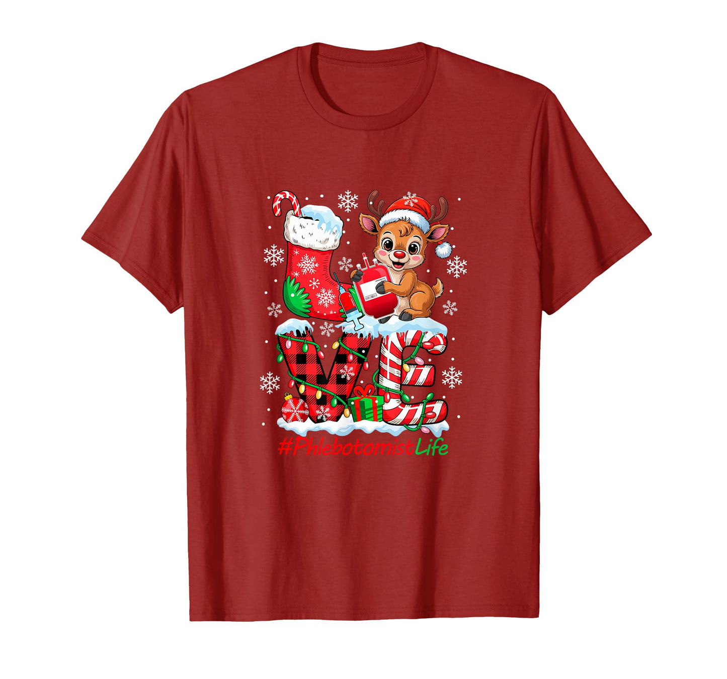 Love Phlebotomist Tools Christmas Santa Reindeer Job Team T-Shirt