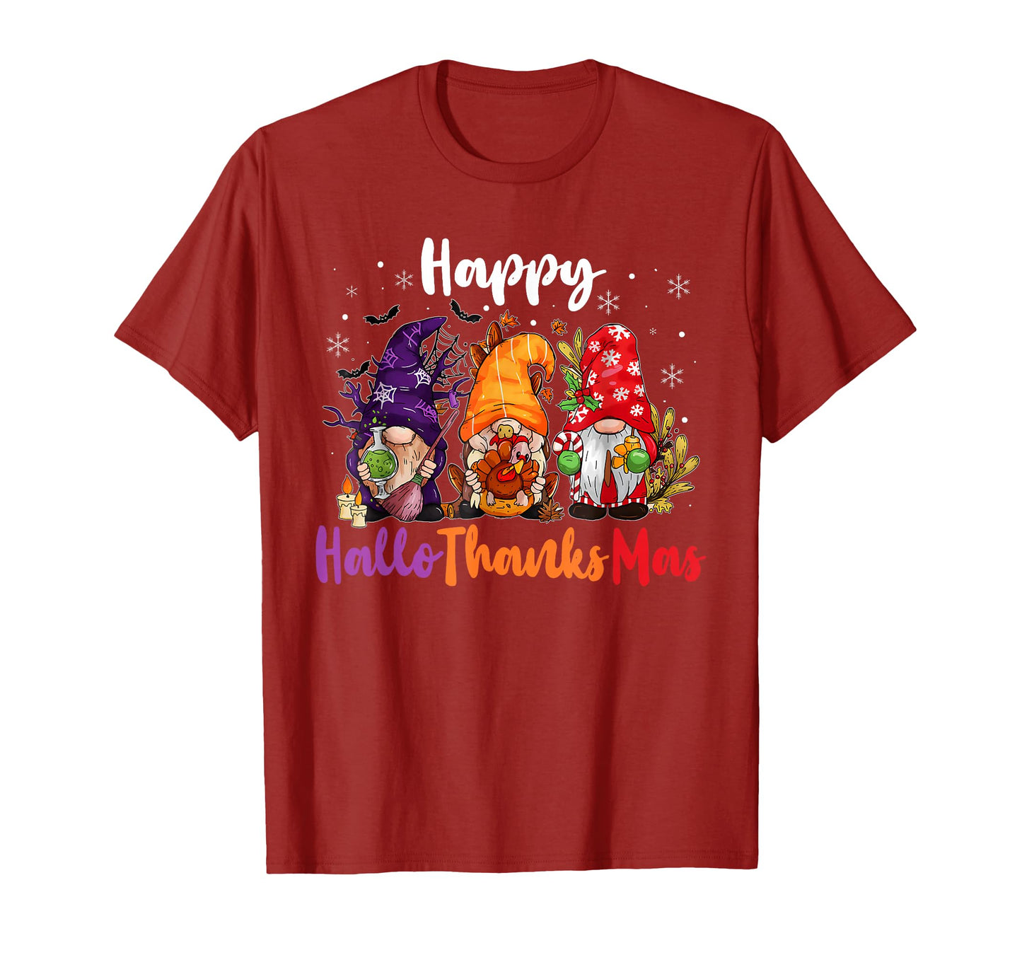 Happy Hallothanksmas Gnomes Lover Halloween Merry Christmas T-Shirt