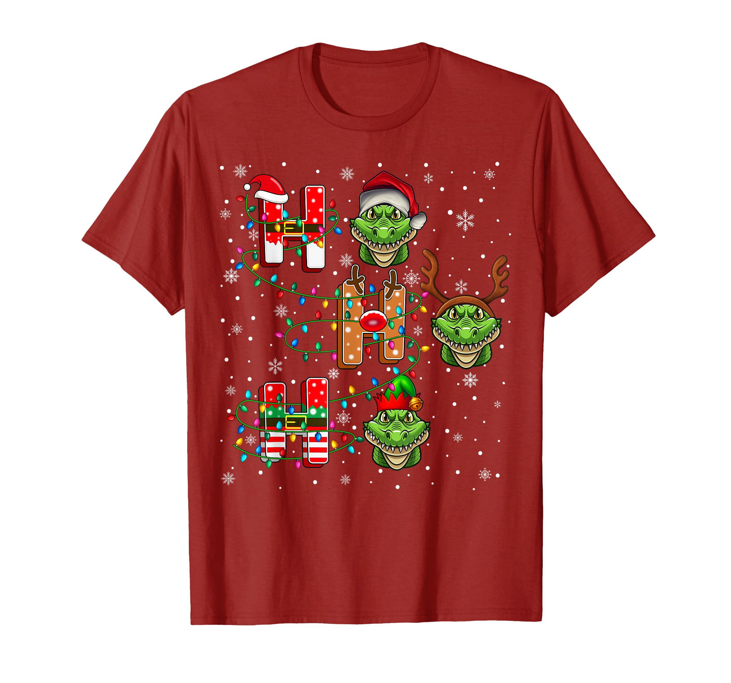 Ho Ho Ho Santa Reindeer Hat Elf Alligator Animal Christmas T-Shirt