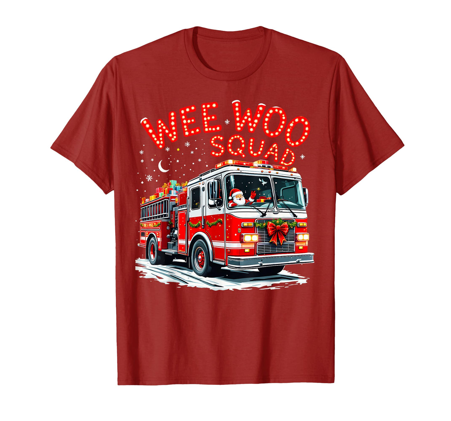 Wee Woo Squad Santa Firefighter Fire Truck Fireman Christmas T-Shirt