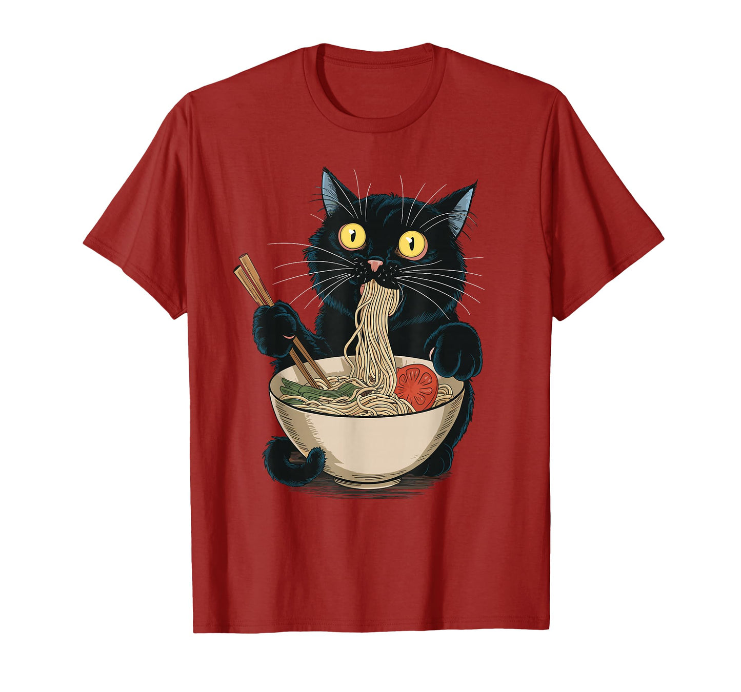 Funny Japanese Cat Eating Ramen Vintage Japanese Noodles T-Shirt