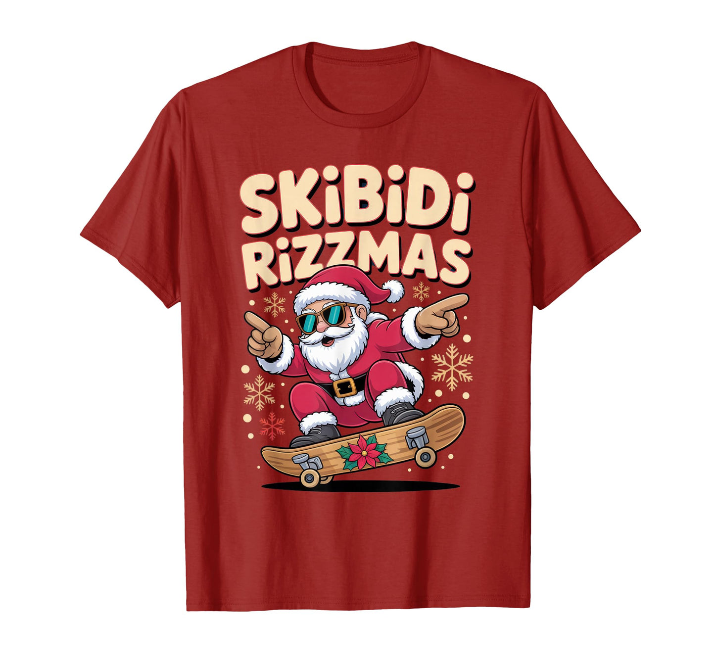 Skibidi Rizzmas Cool Santa Skateboarding Christmas Fun T-Shirt