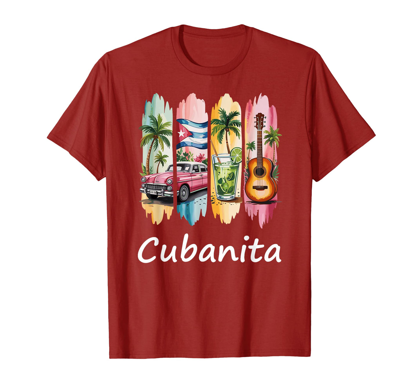 Proud Cubanita Cuban Flag Guitar Mojito Car Design T-Shirt