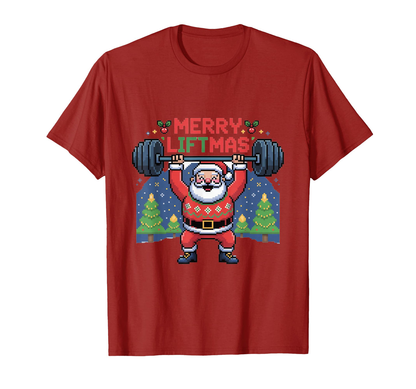 Merry Liftmas Santa Claus Barbell Press Funny Holiday Gym T-Shirt