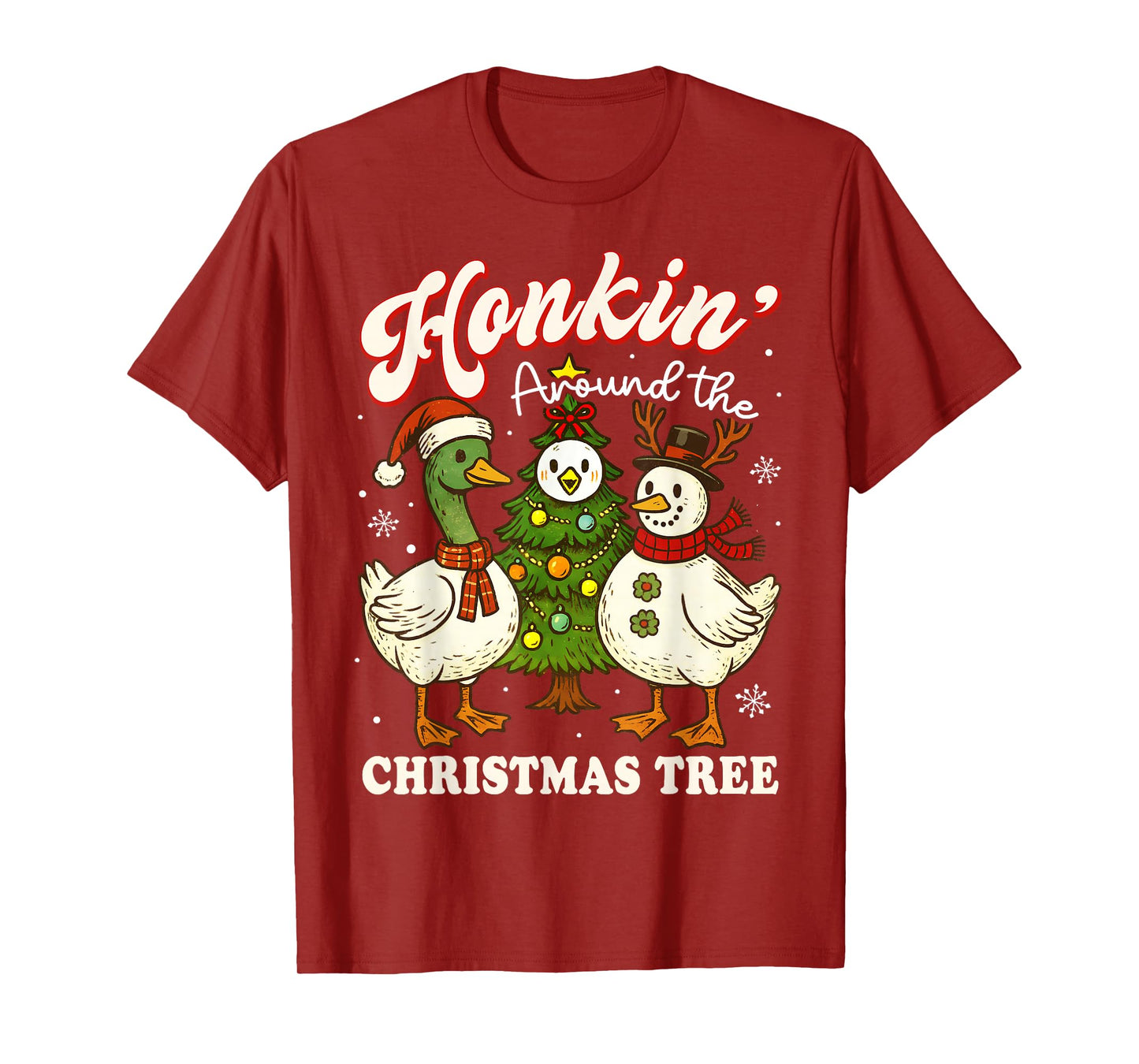 Funny Christmas Goose Honkin Around The Christmas Tree Xmas T-Shirt