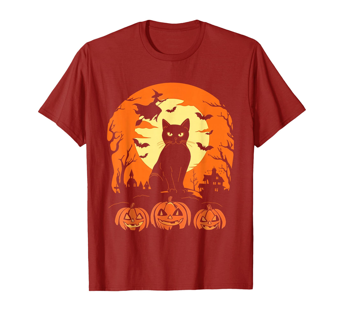 Black Cat and Pumpkin Halloween Scene for Everyone T-Shirt