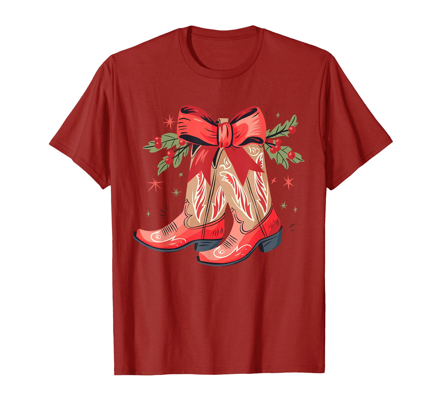 Merry And Bright Cowgirl Boot Christmas Western Cowboy T-Shirt