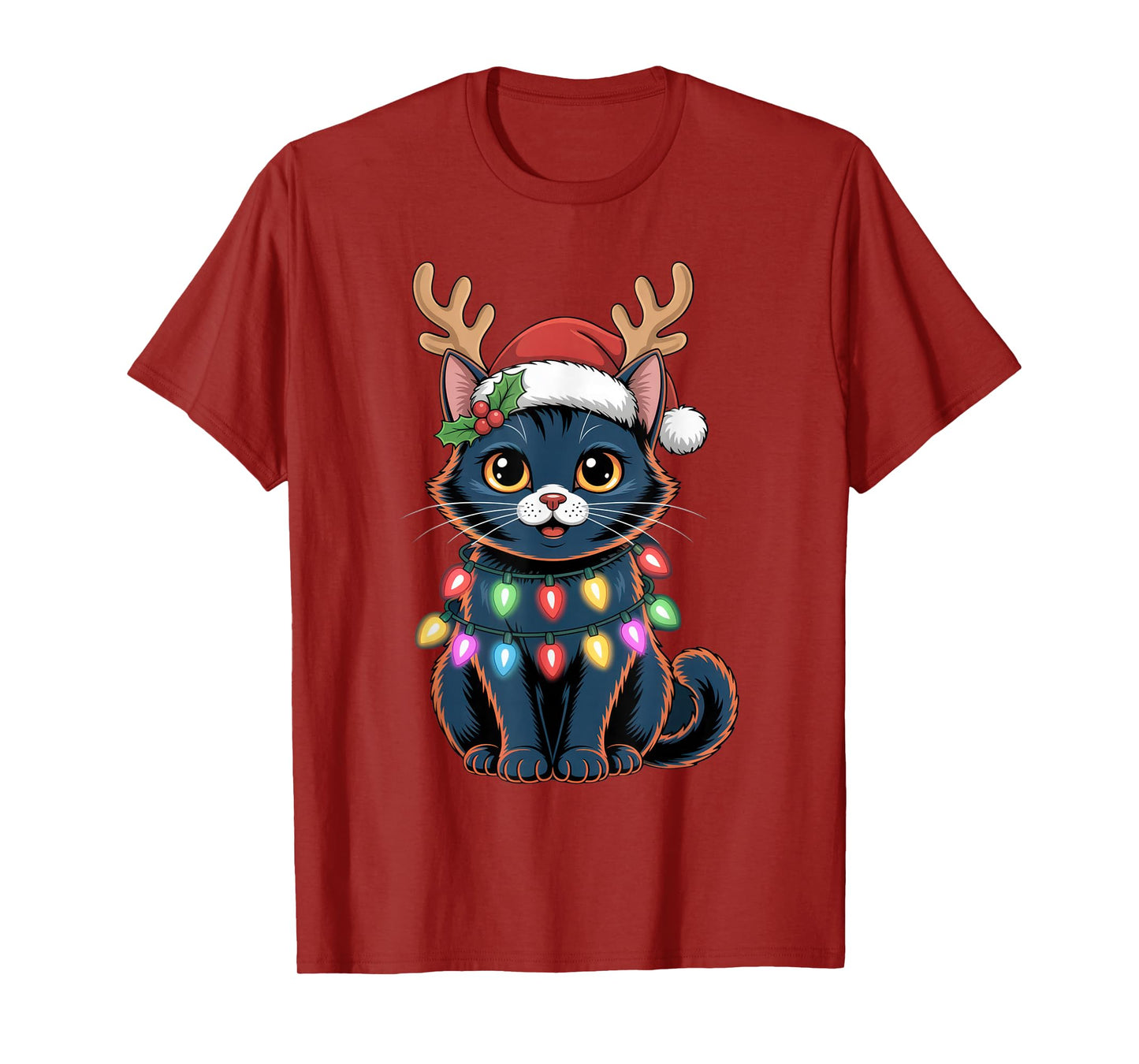 Cute Christmas Cat with Antlers Holiday Outfit T-Shirt
