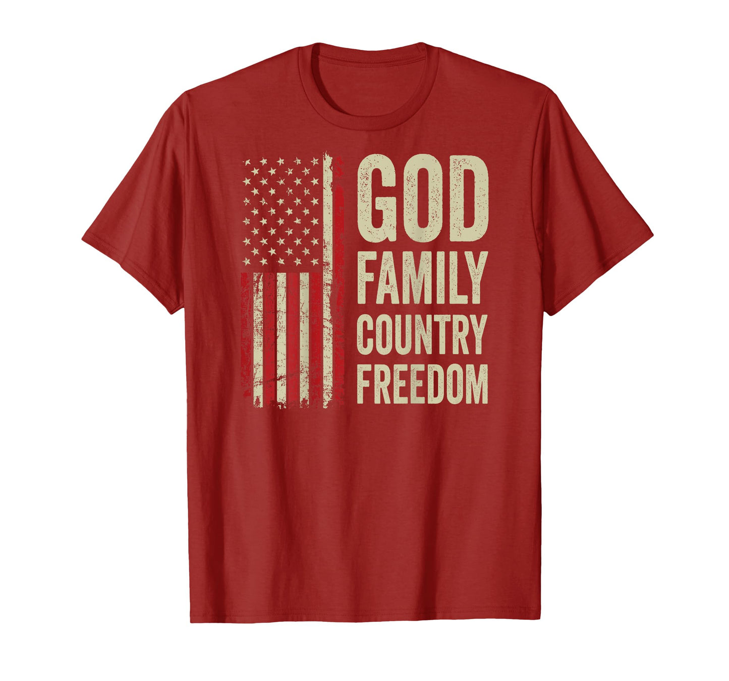 God Family Country Freedom - Patriotic USA Flag (ON BACK) T-Shirt for Women Men