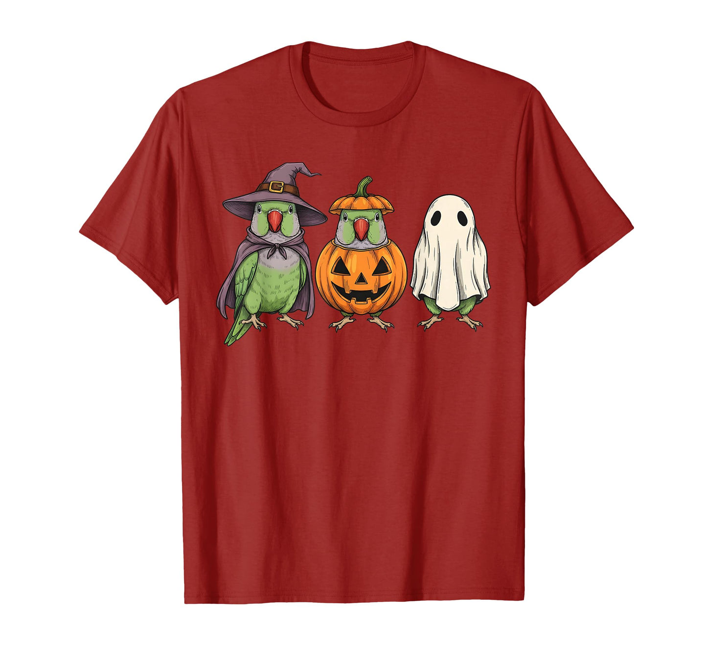 Spooky Ghost Indian Ringneck Parrot Lover Pumpkin Halloween T-Shirt