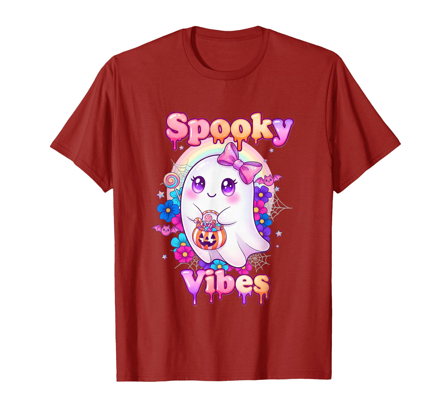 Cute Spooky Vibes Ghost Witch Pastel Halloween T-Shirt