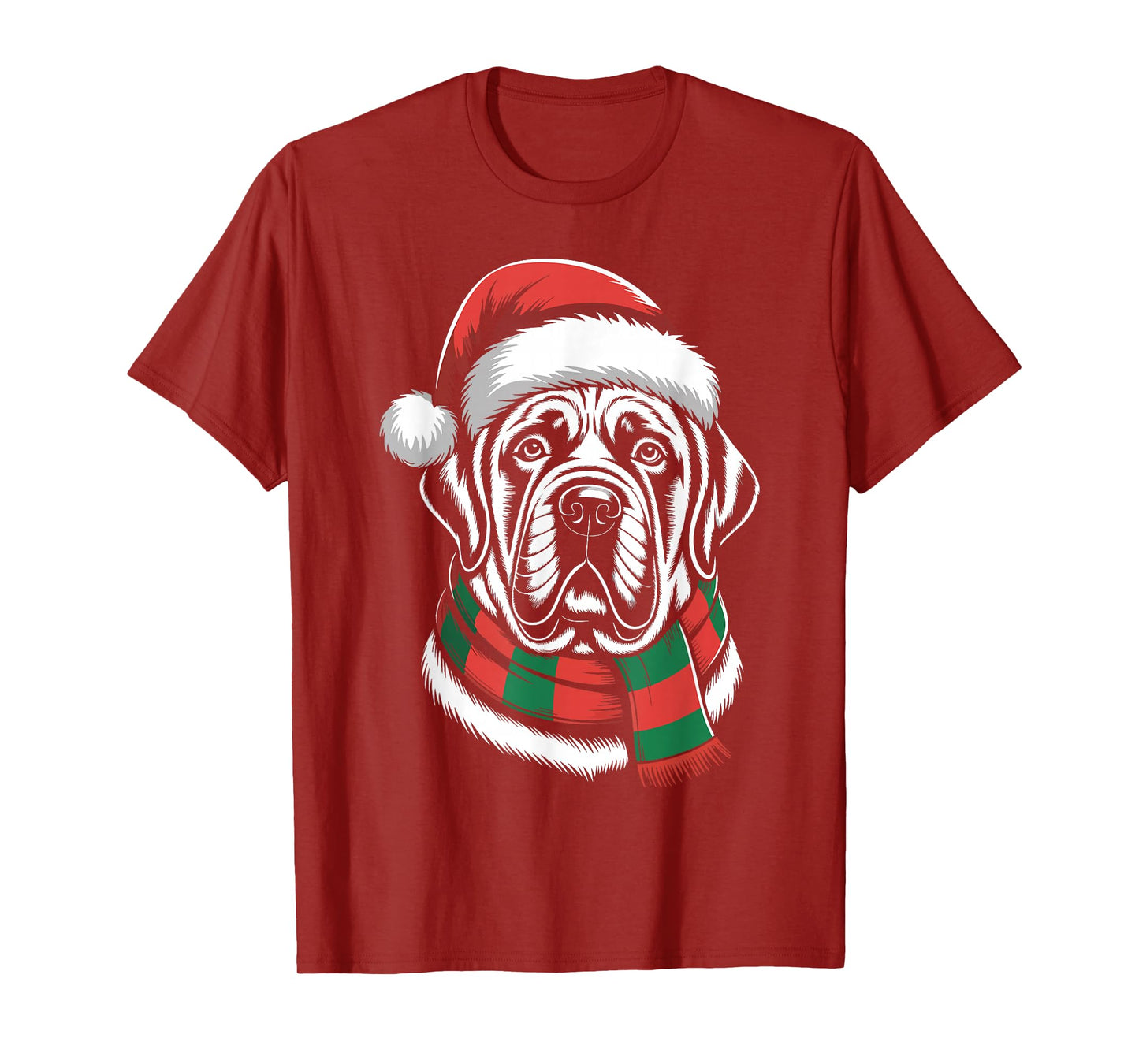 English Mastiff Dog Xmas Santa Hat Scarf Christmas Costume T-Shirt