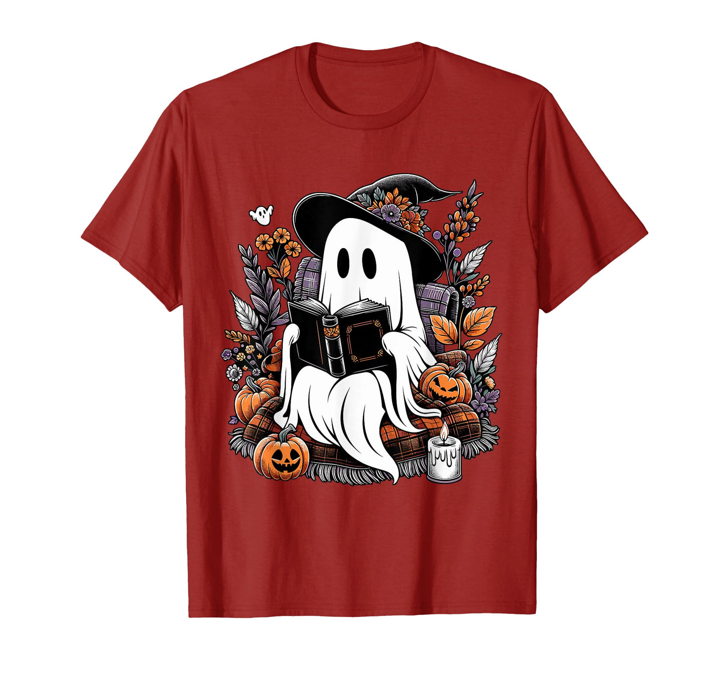 Ghost Reading Books Pumpkin Halloween T-Shirt