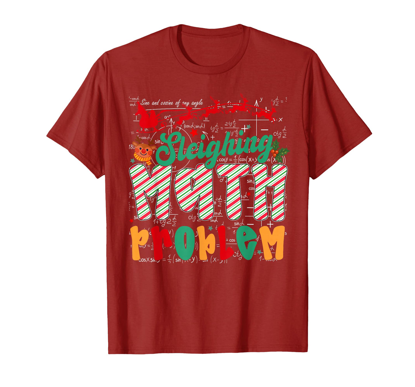 Funny Sleighing Math Problems Humor Teacher Christmas Santa T-Shirt